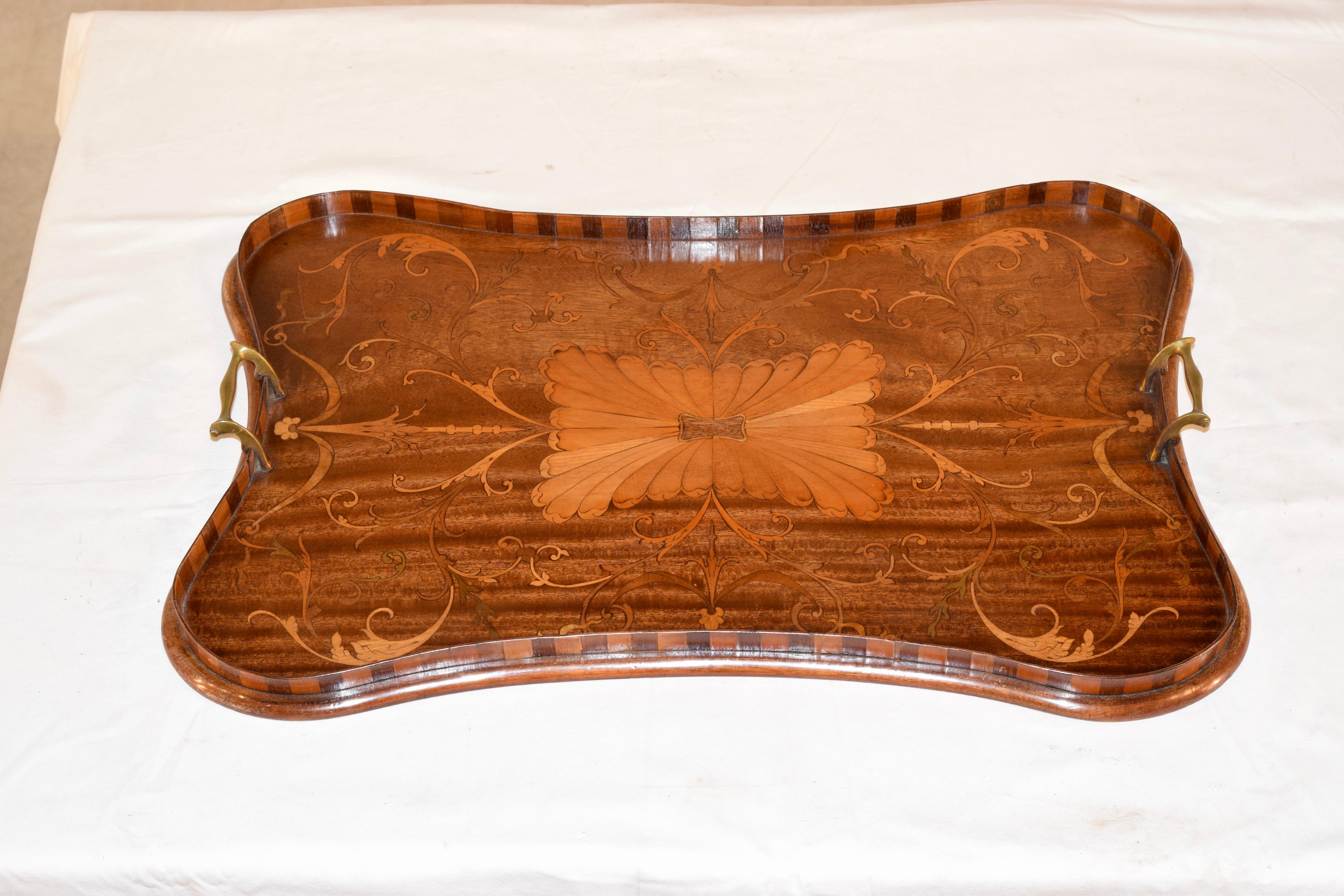 19th Century English Mahogany Inlaid Serving Tray 1