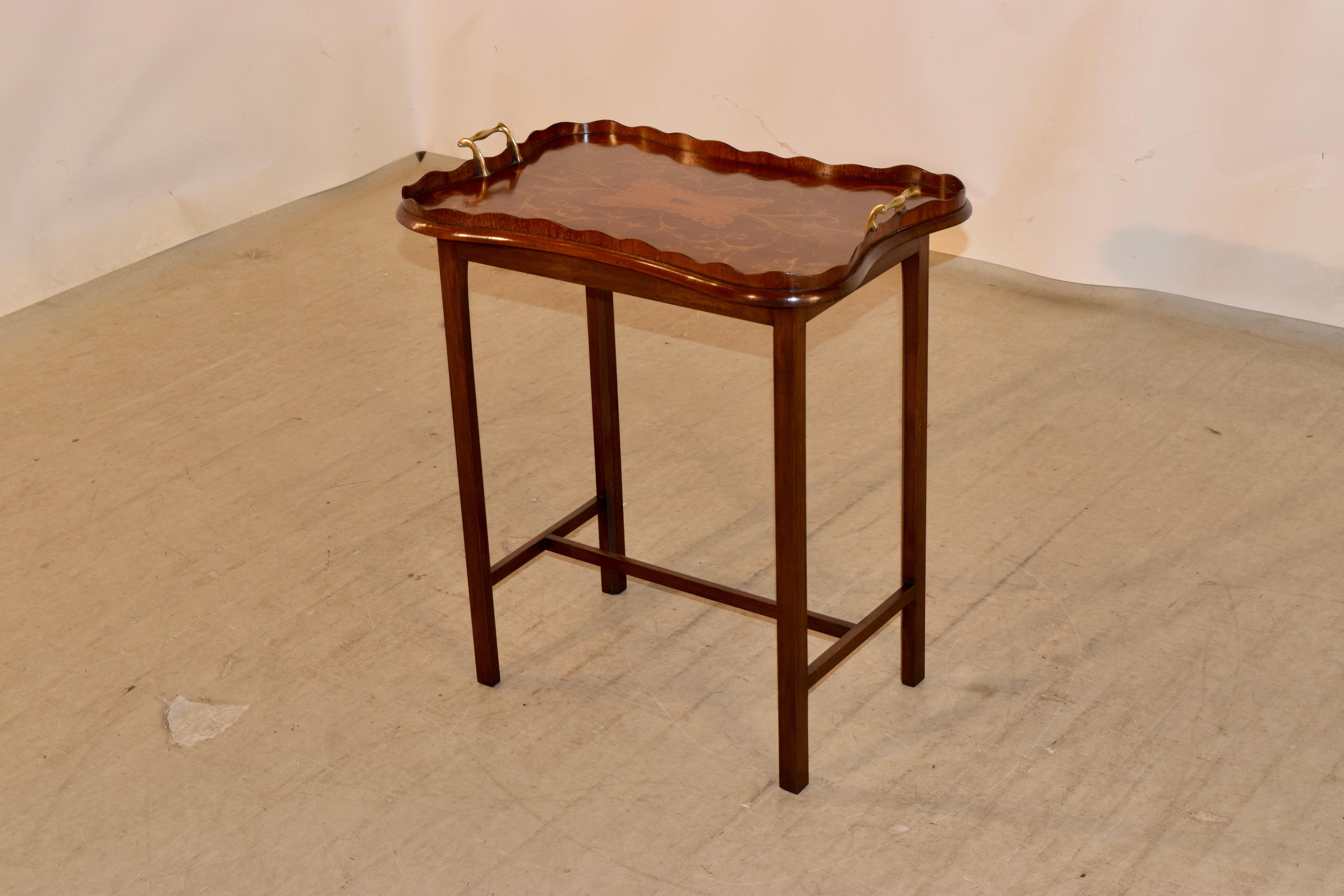 19th Century English Mahogany Inlaid Serving Tray on Stand In Good Condition For Sale In High Point, NC