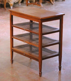 19th Century English Mahogany Inlaid Sliding Trays Side Table with Cane Shelves