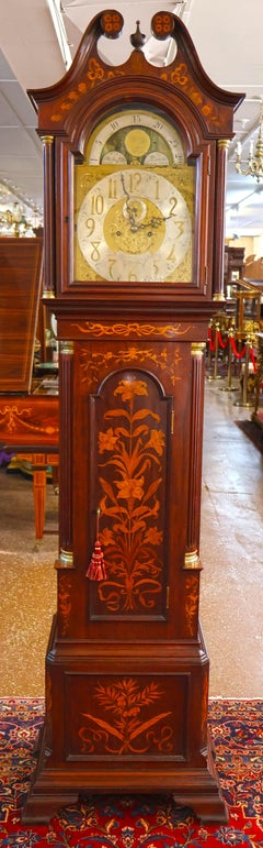 19th Century English Mahogany Inlaid Tall Case Grandfather Clock J.C Jennens