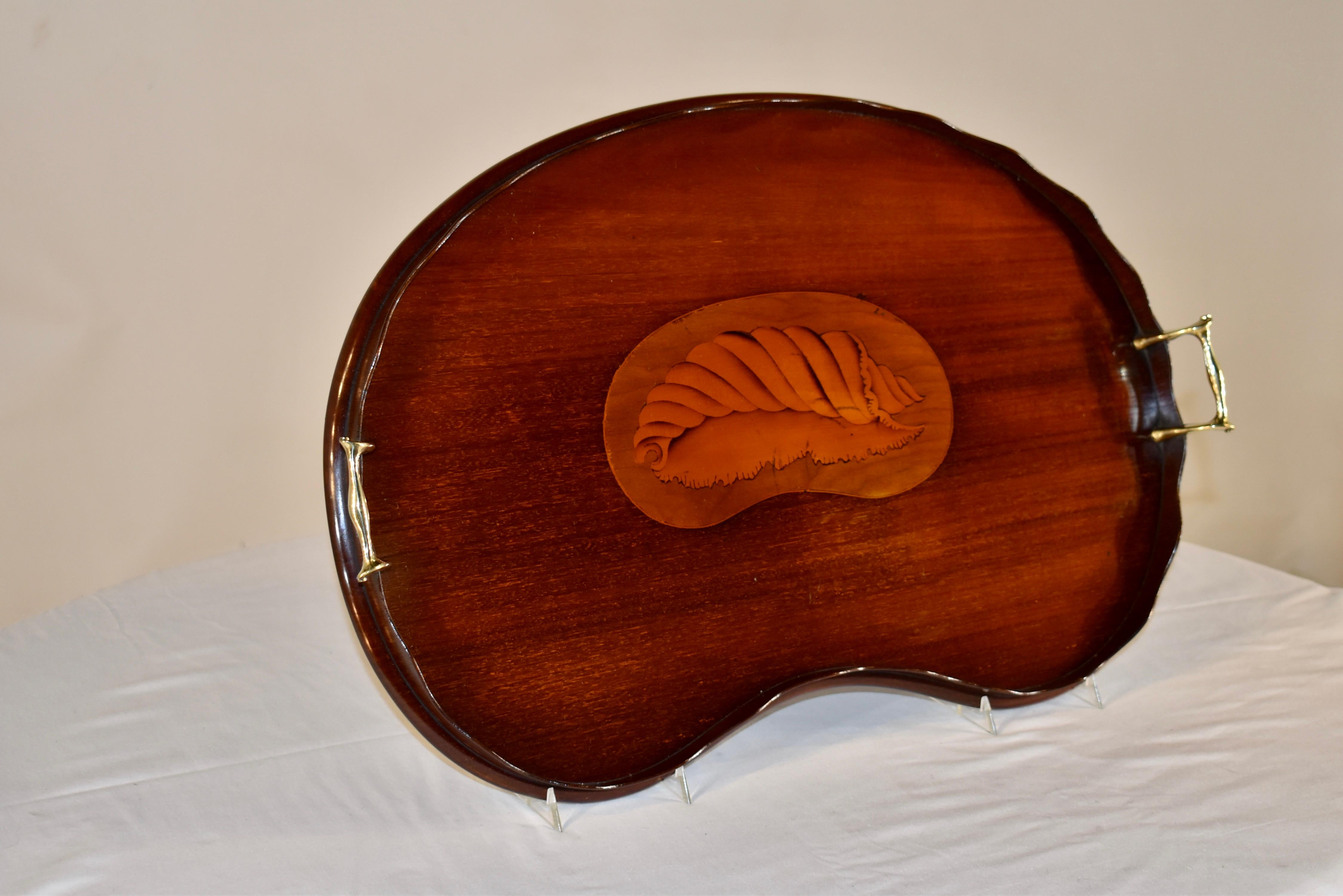 19th Century English Mahogany Inlaid Tray In Good Condition For Sale In High Point, NC