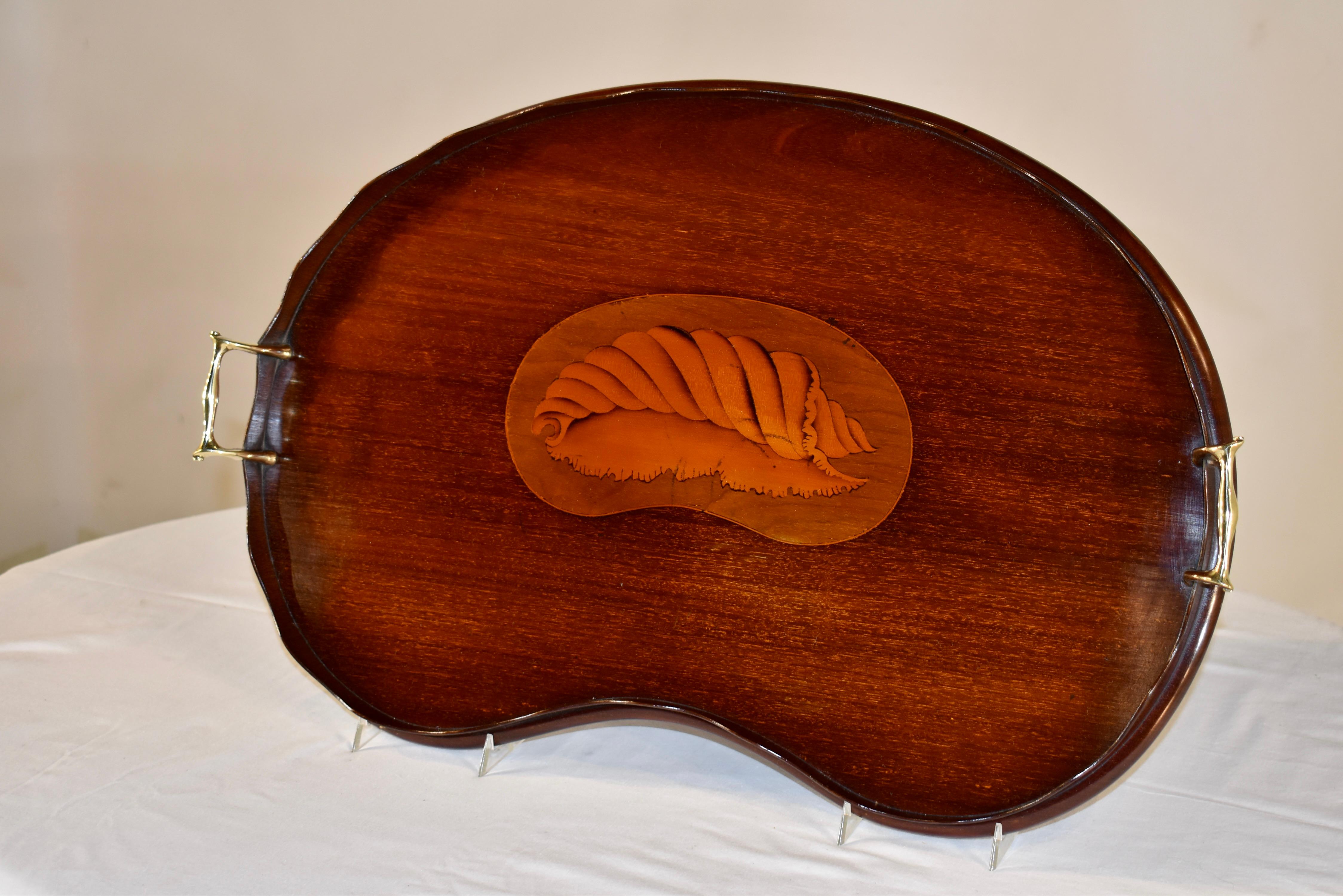 19th Century English Mahogany Inlaid Tray For Sale 4