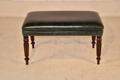 19th Century English Mahogany Leather Bench