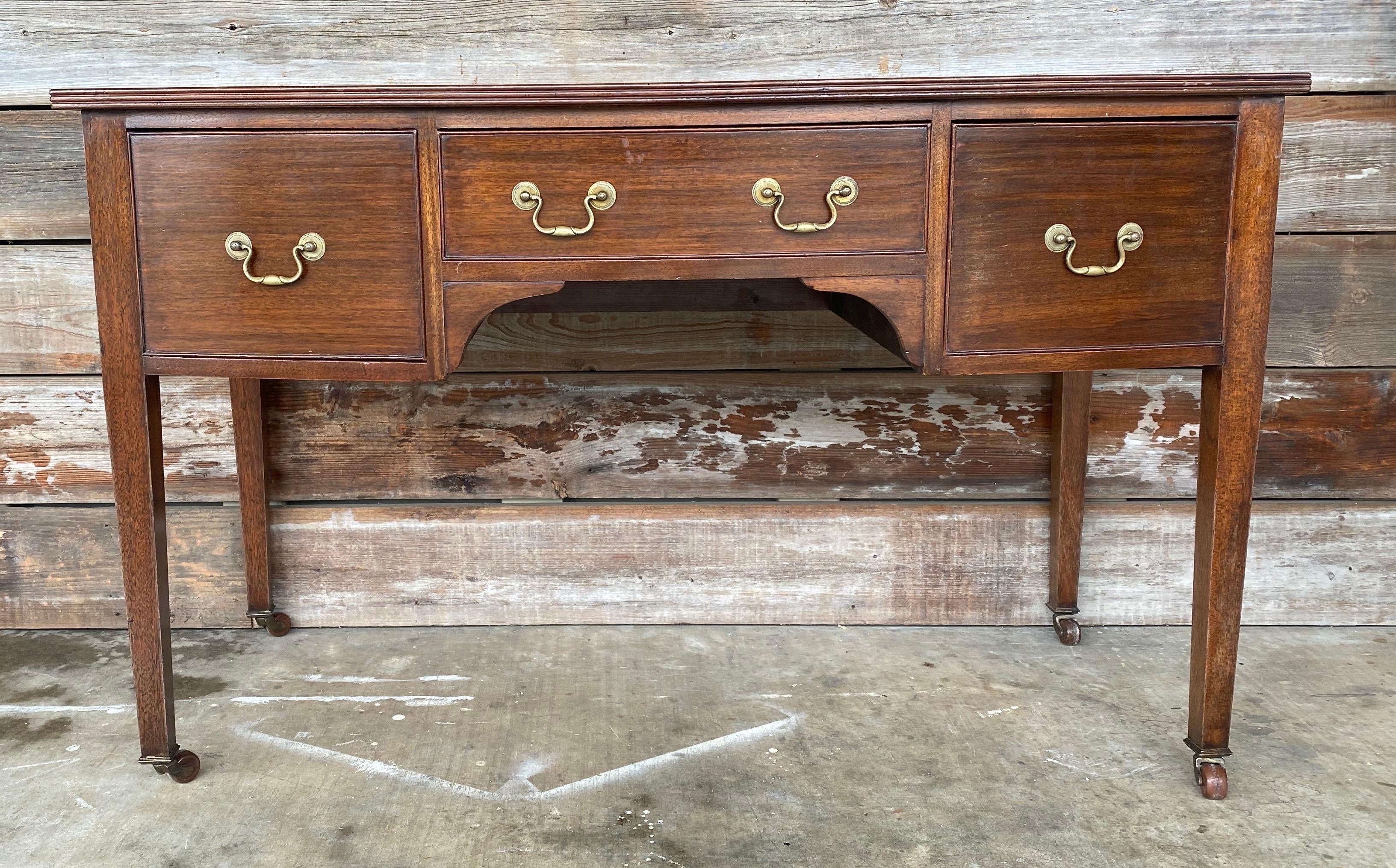 19th Century English Mahogany Leather Top Desk or Console 1