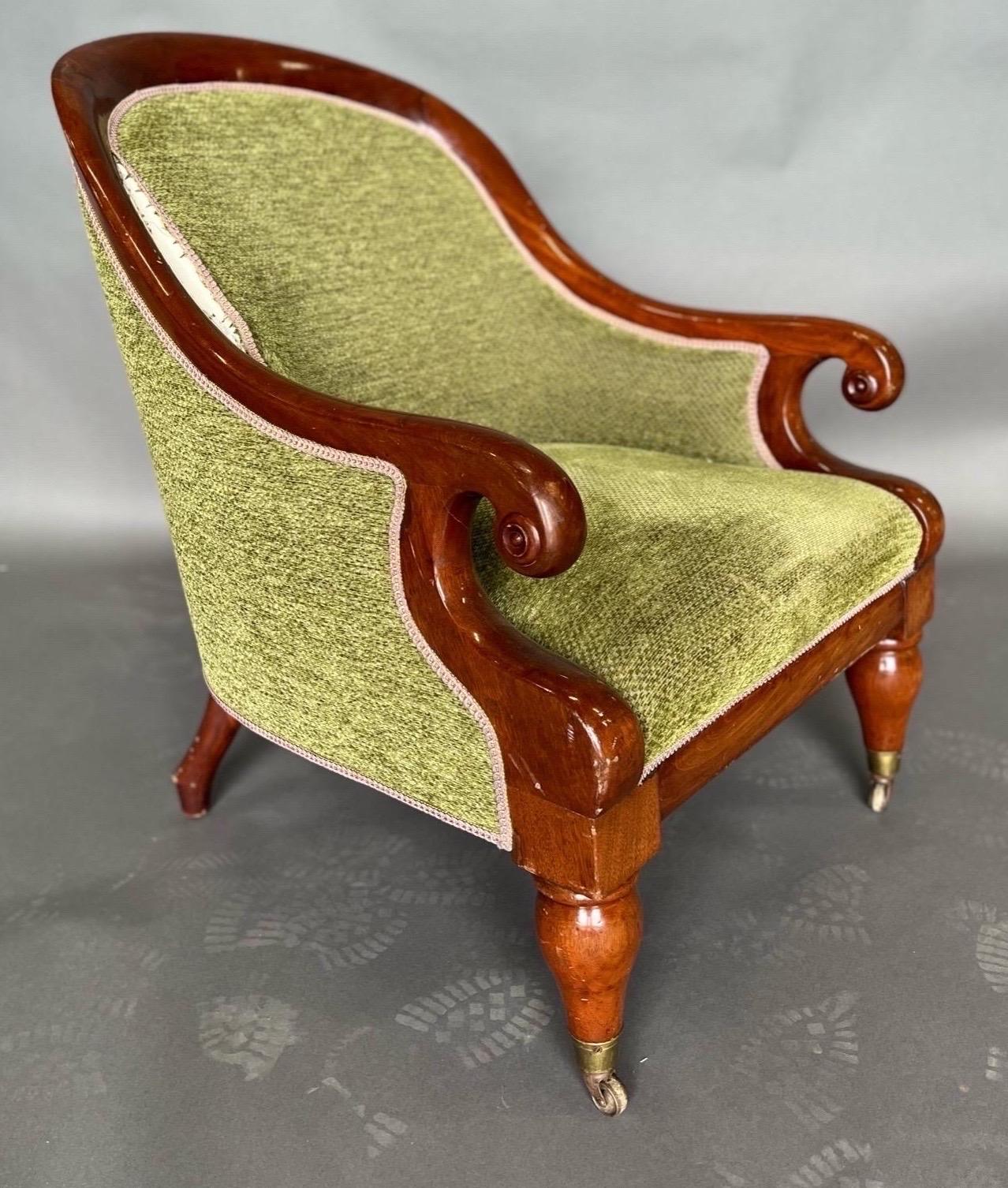 William IV 19th century English Mahogany Library Chair  For Sale
