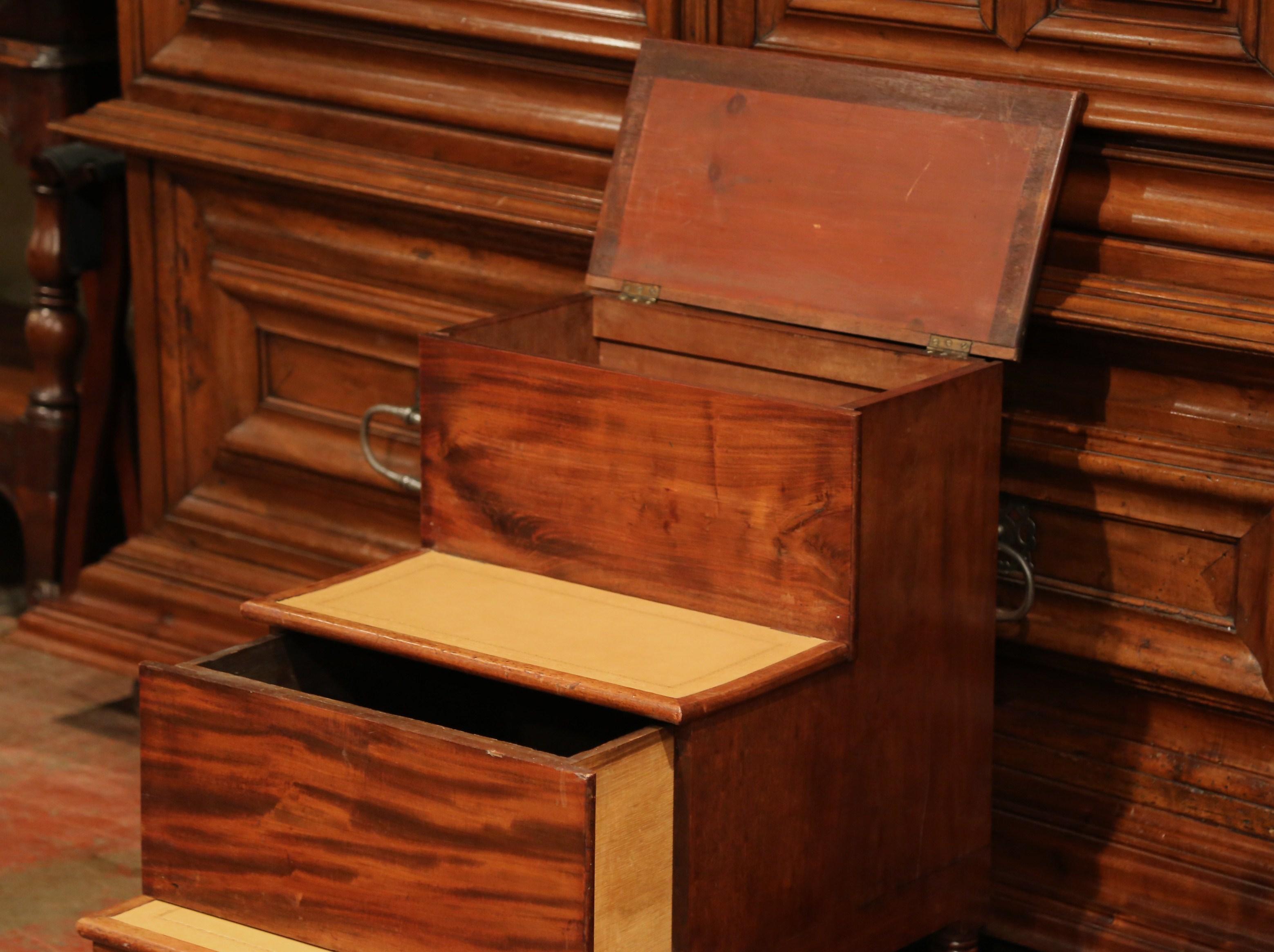 19th Century English Mahogany and Leather Library Step Ladder with Storage 5