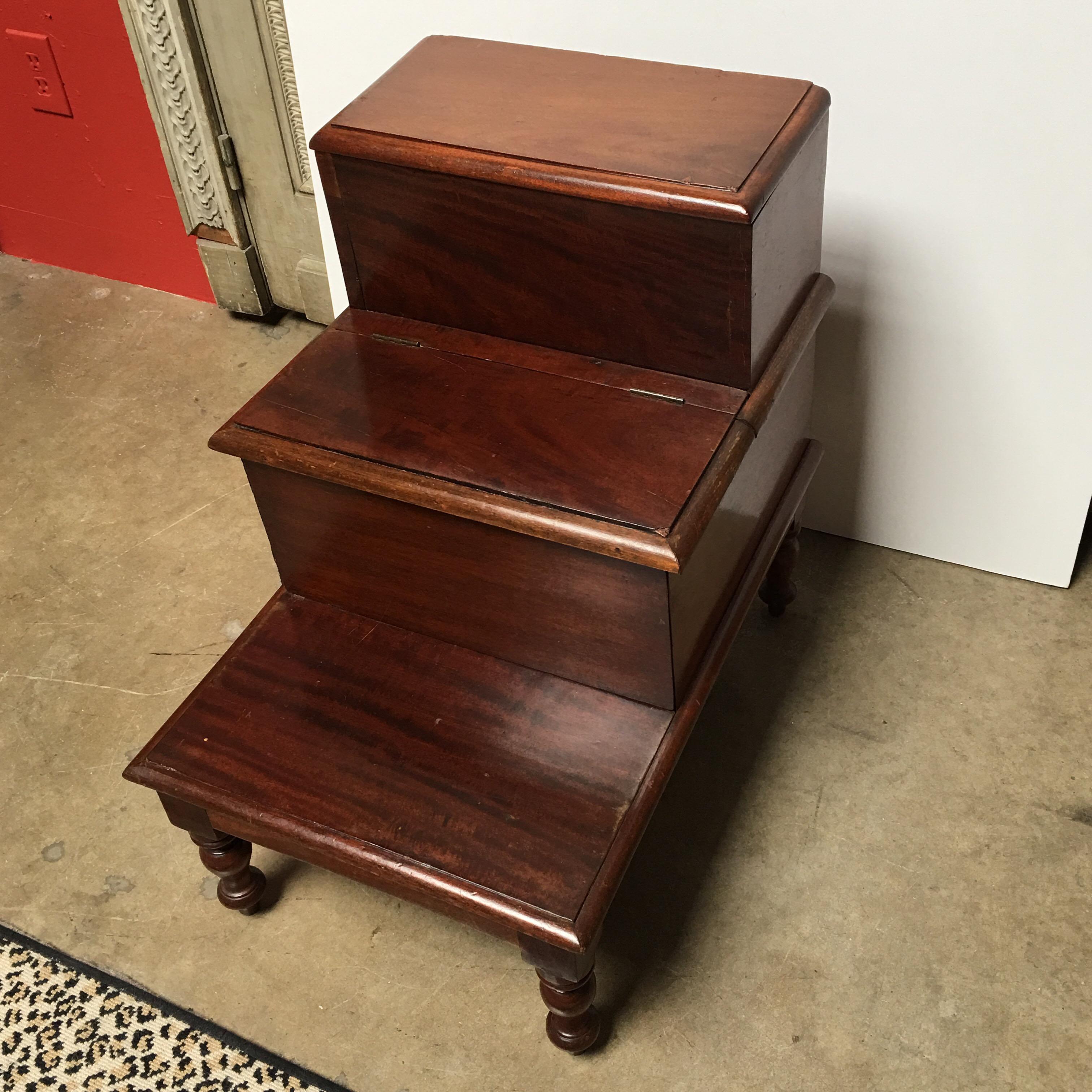 19th Century English Mahogany Library Steps 1