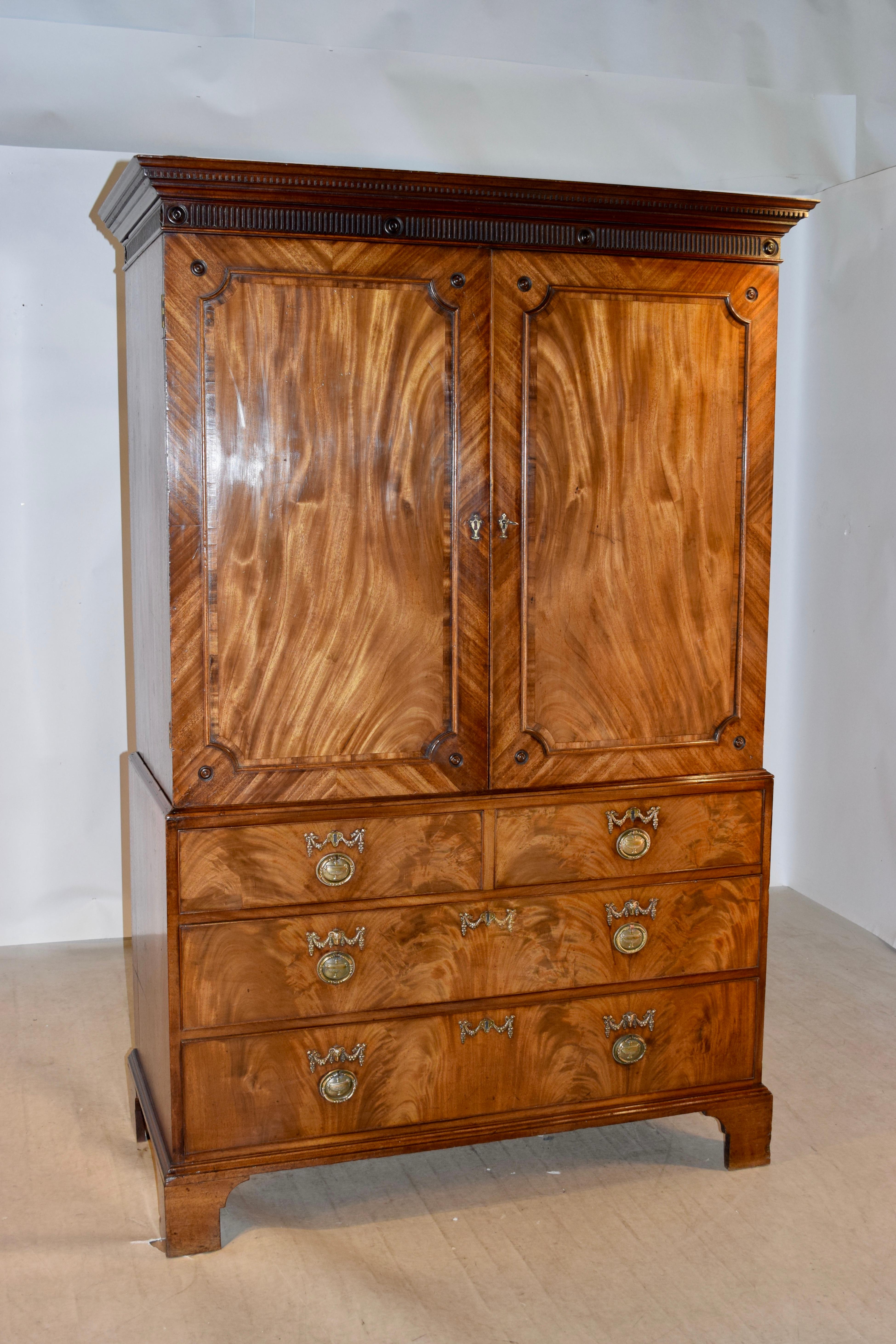 George III 19th Century English Mahogany Linen Press