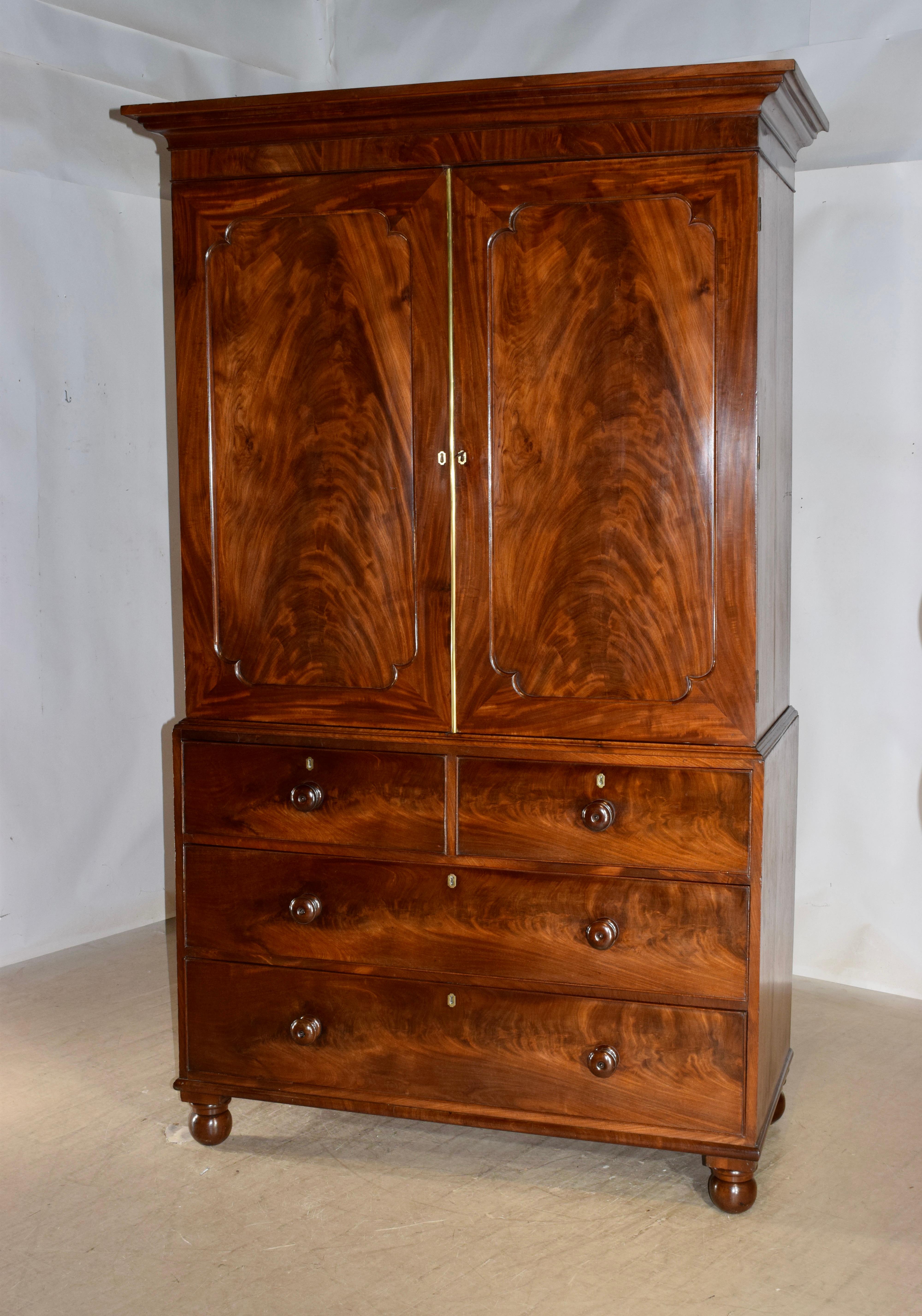 19th Century English Mahogany Linen Press In Good Condition In High Point, NC