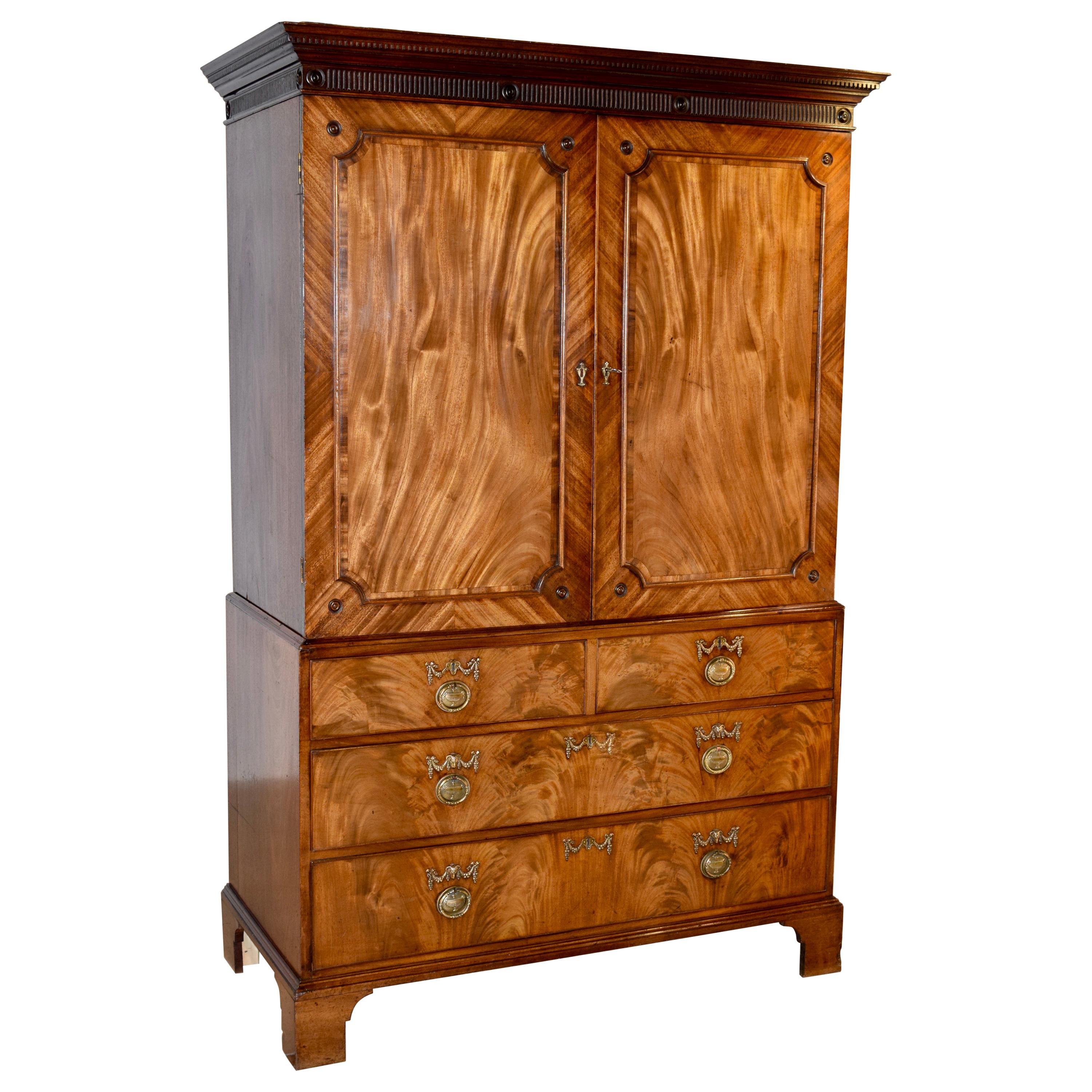 19th Century English Mahogany Linen Press