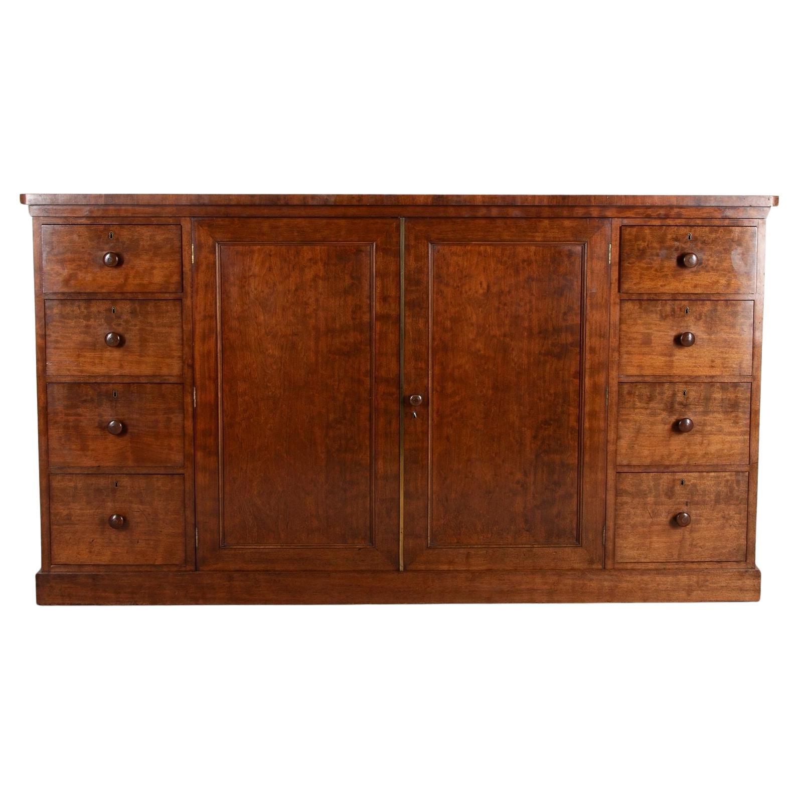 19th Century English Mahogany Low Linen Press
