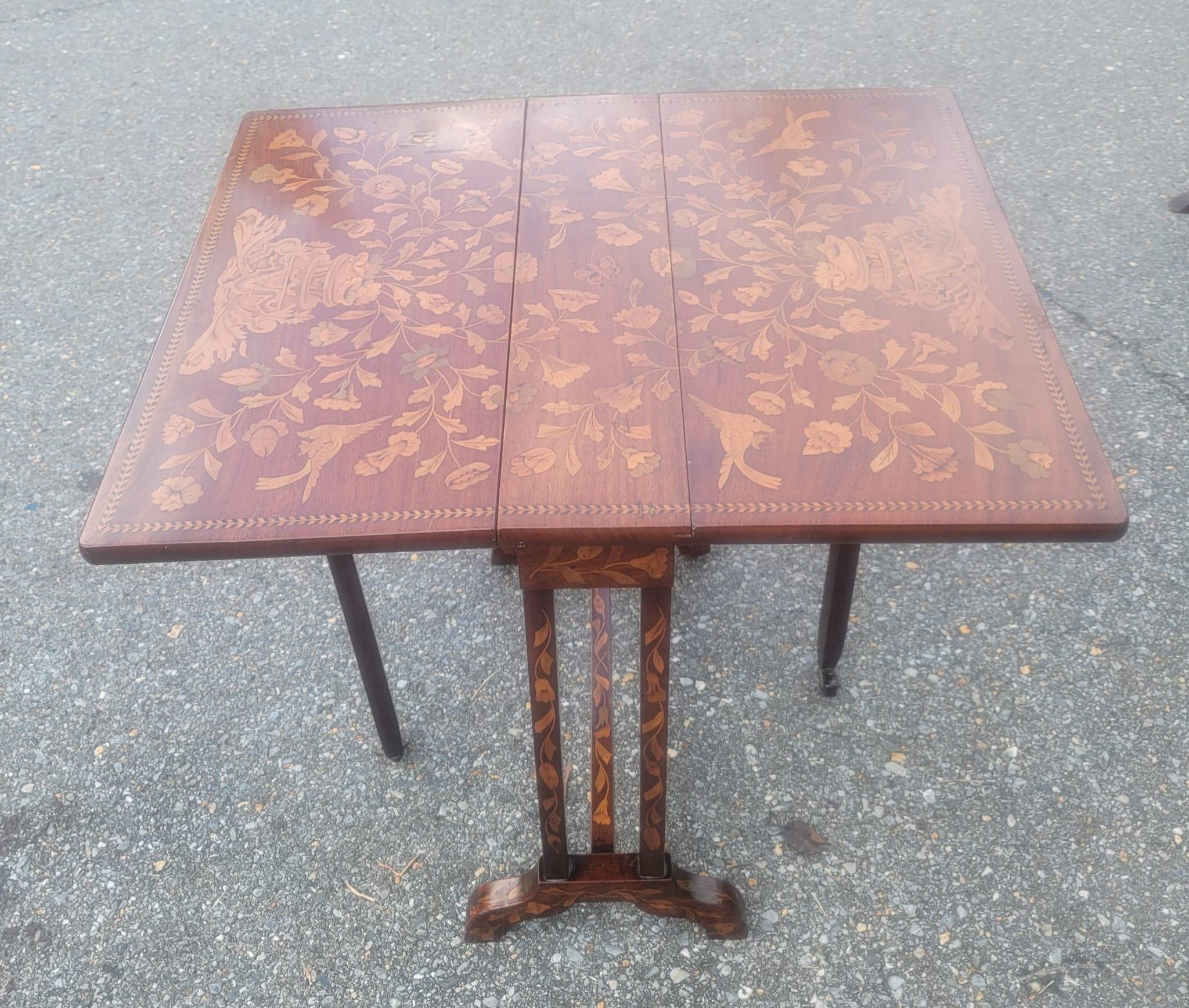 Victorian 19th Century English Mahogany Marquetry Drop Leaf Side Table