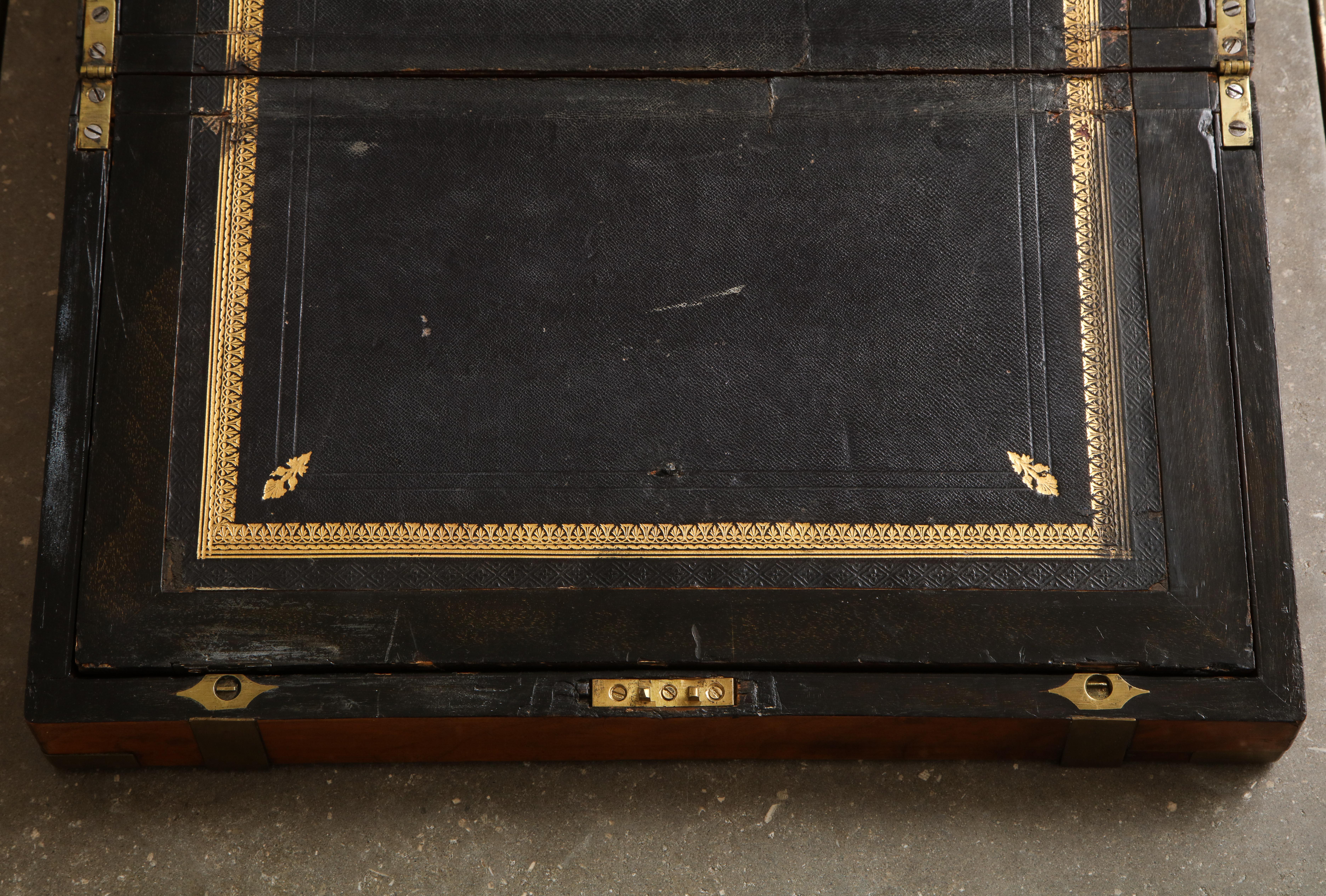Brass 19th Century English Mahogany Campaign Writing Box