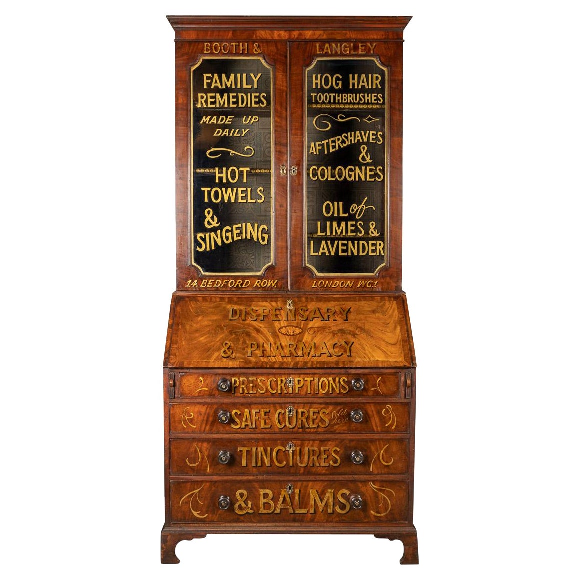 19th Century English Mahogany Pharmacy Advertising Cabinet, c.1860
