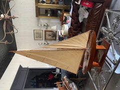 19th Century English Mahogany Schooner Ship Model, Great Attention To Detail