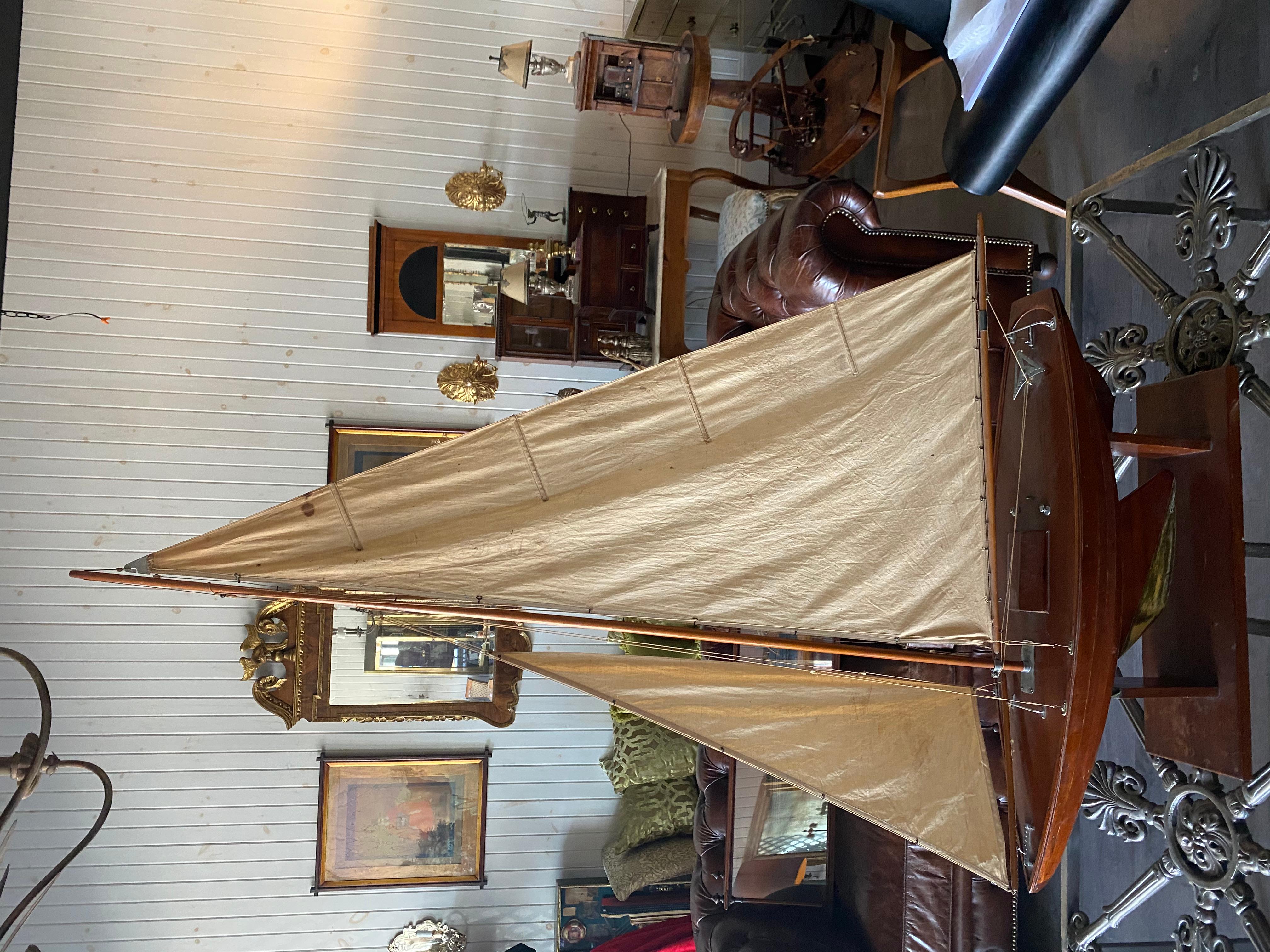 19th Century English Mahogany Schooner Ship Model, Great Attention To Detail In Excellent Condition For Sale In Buchanan, MI