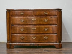 19th Century English Mahogany Serpentine Chest with Inlay and Ornate Pulls