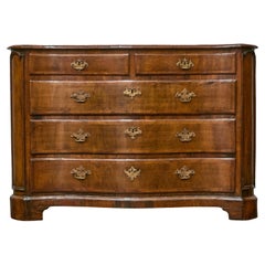19th Century English Mahogany Serpentine Chest with Inlay and Ornate Pulls