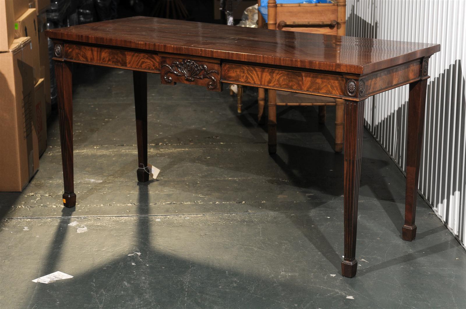 19th Century English Mahogany Serving Table with Carved Shell & Fluted Legs 5