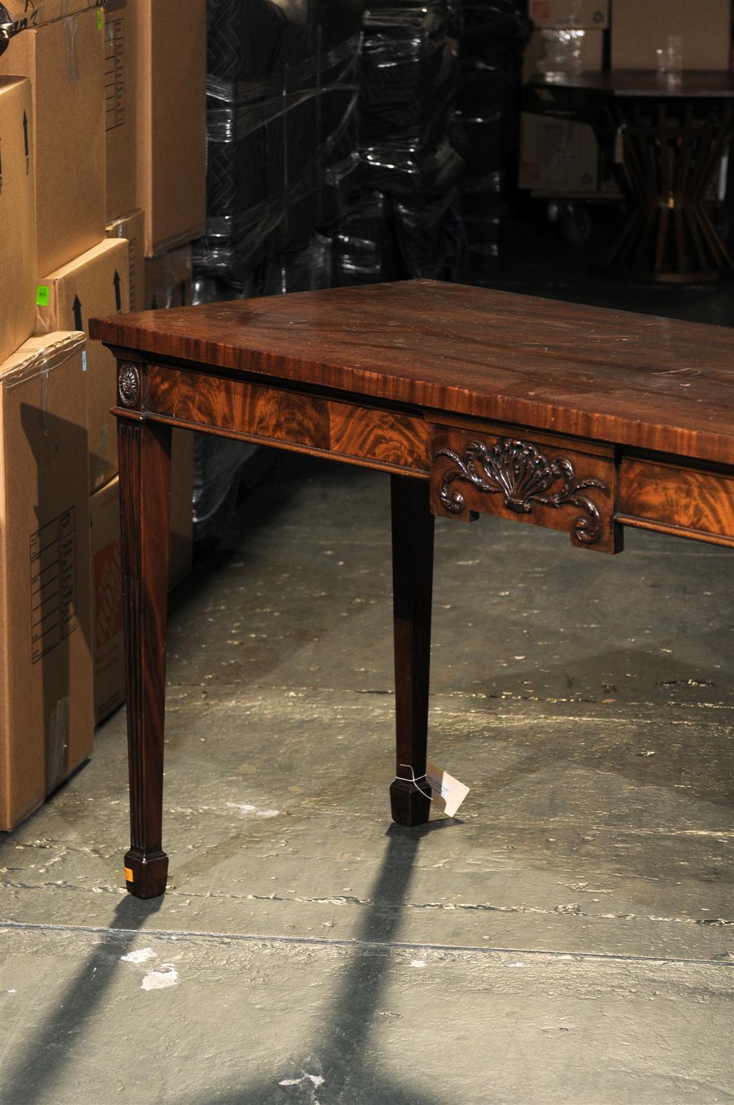 19th century English mahogany serving table / server with carved shell and fluted legs