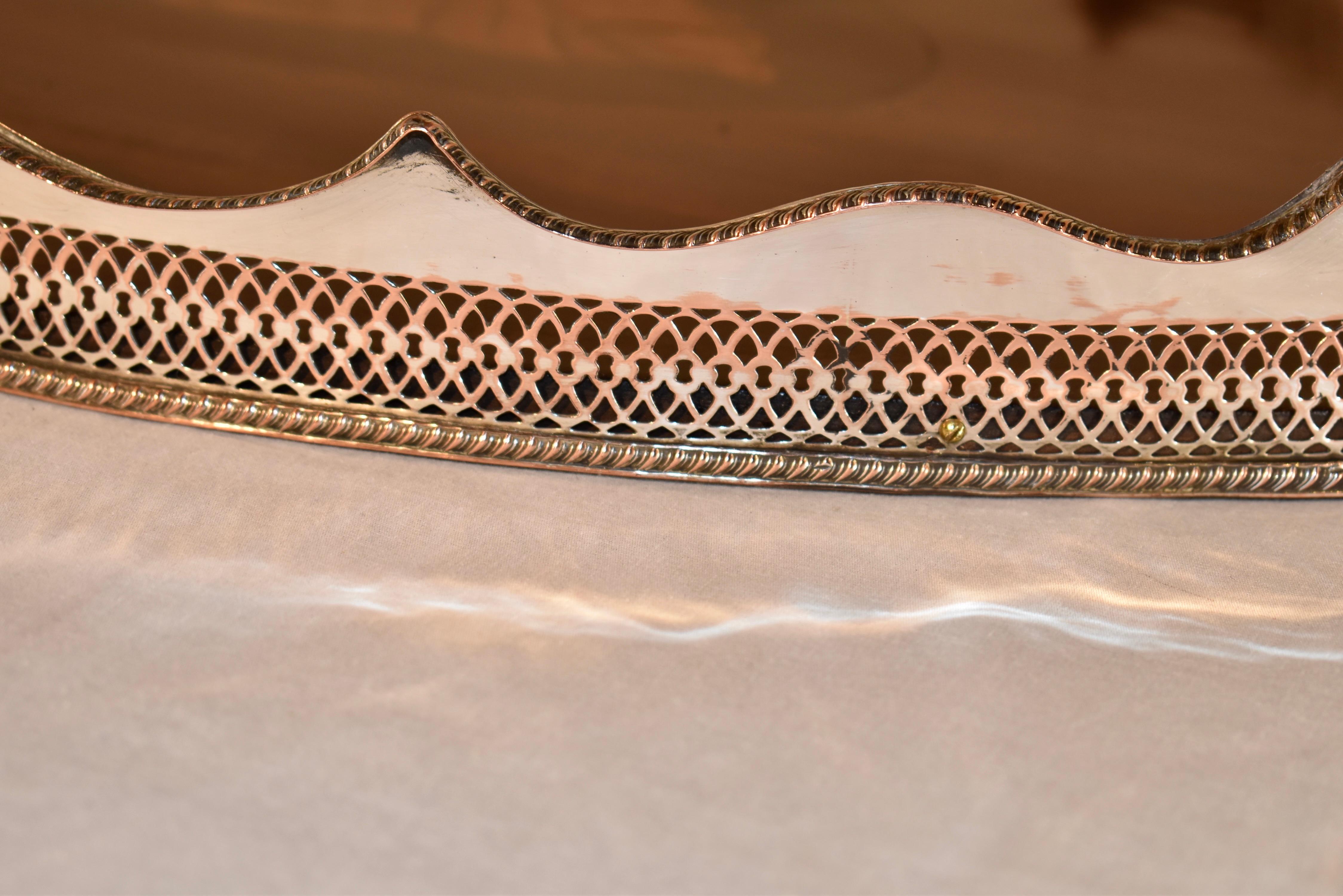 Silver Plate 19th Century English Mahogany Serving Tray with Gallery For Sale