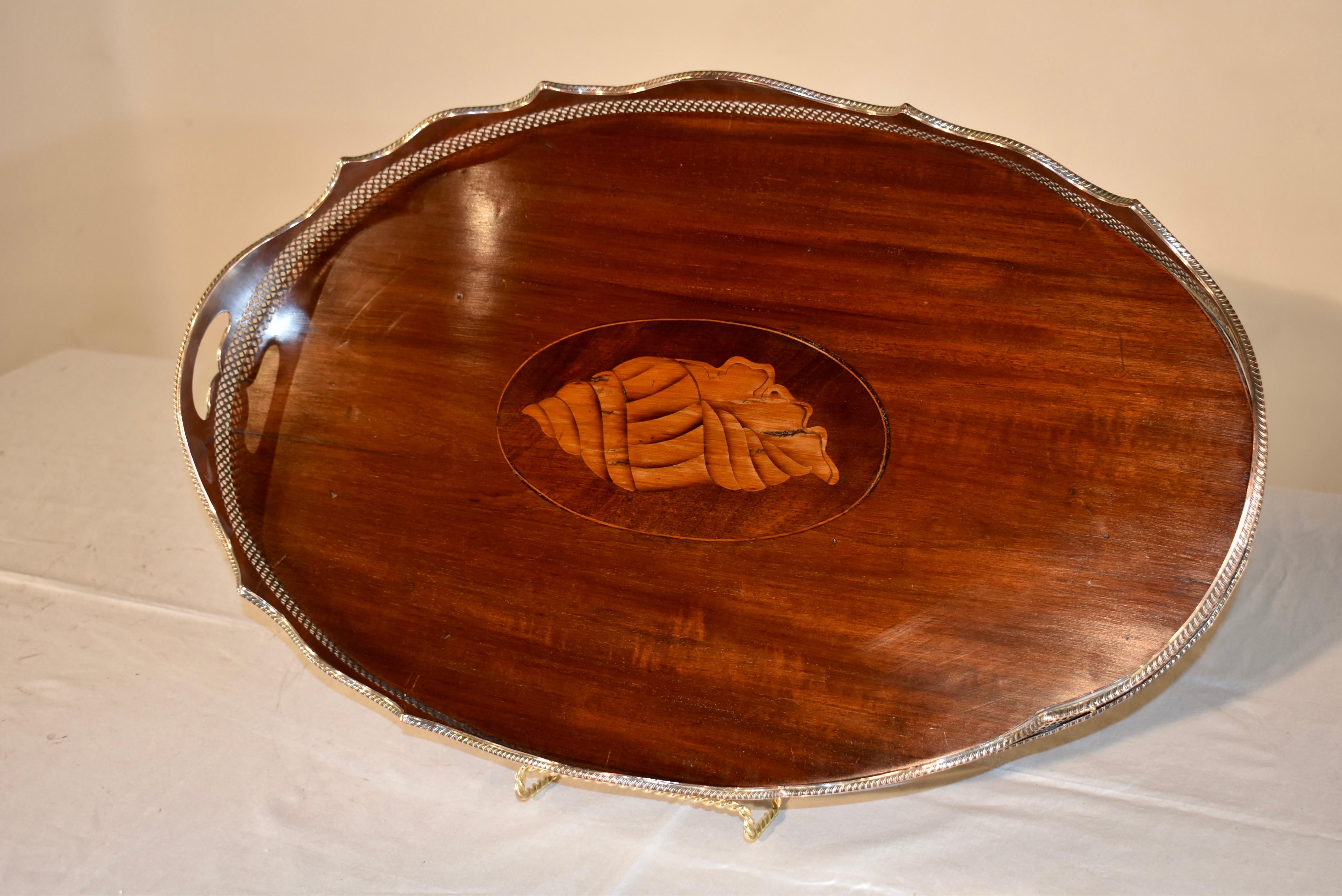 19th Century English Mahogany Serving Tray with Gallery For Sale 3