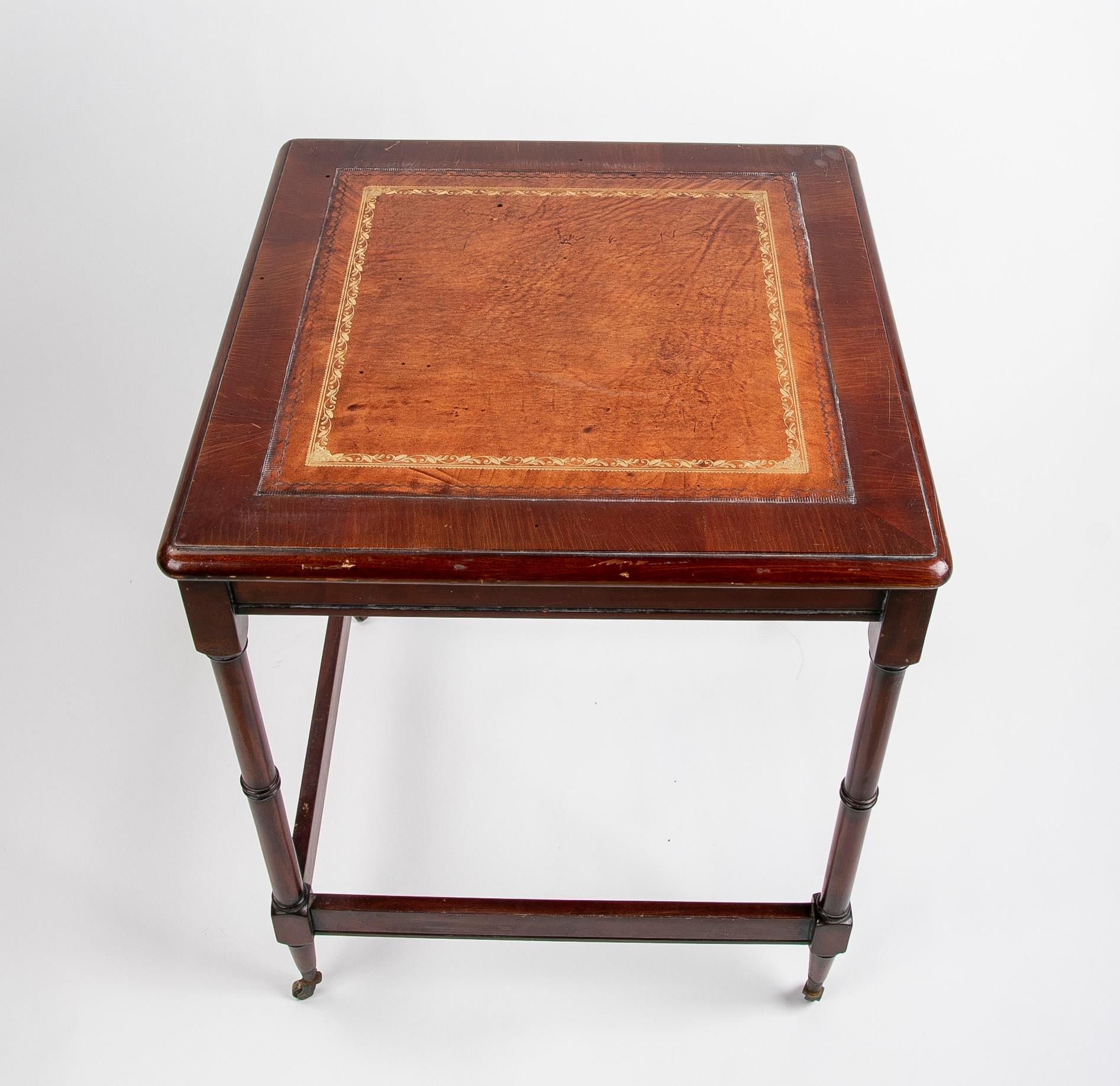 Spanish 19th Century, English Mahogany Side Table with Castors with Mahogany Table Top For Sale