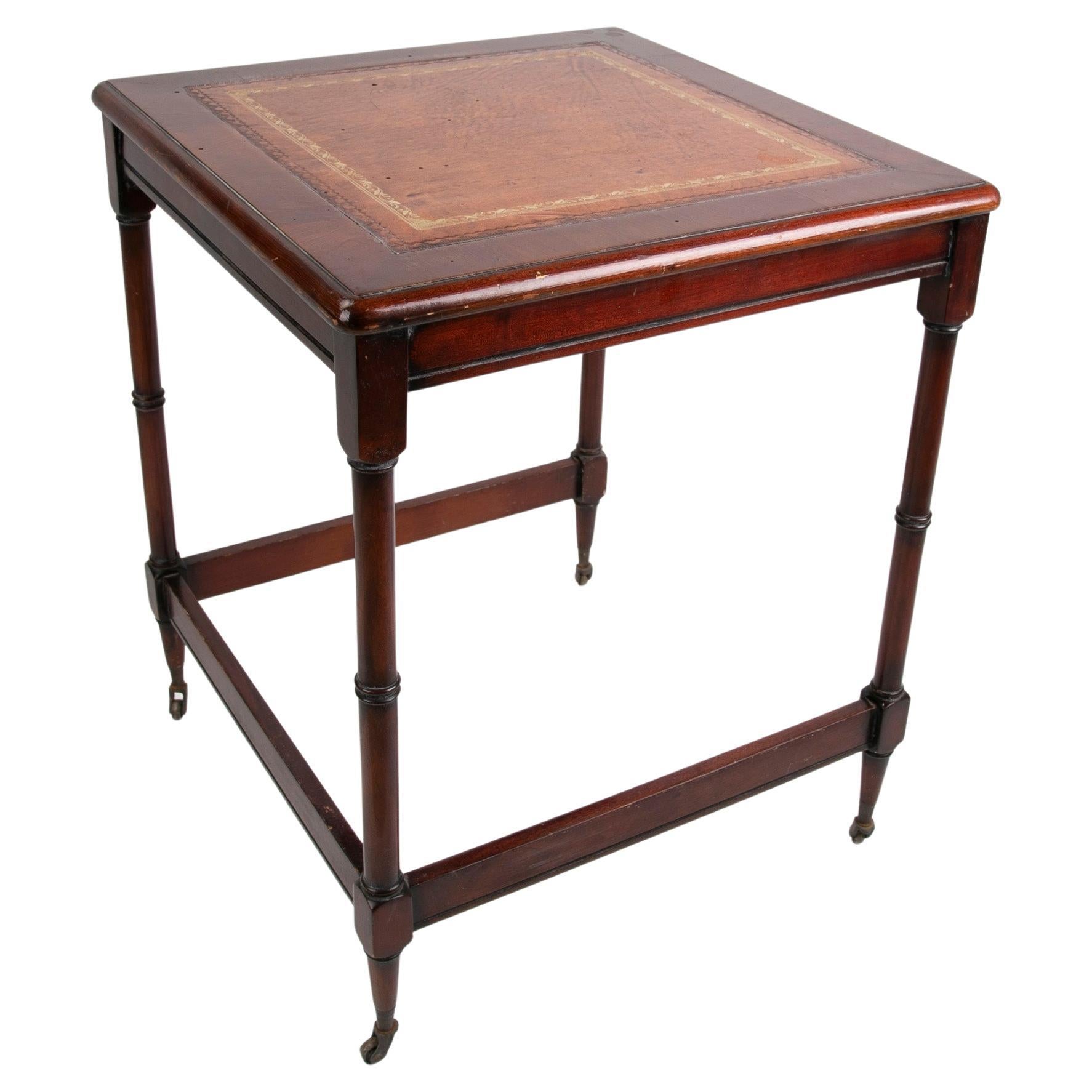 19th Century, English Mahogany Side Table with Castors with Mahogany Table Top
