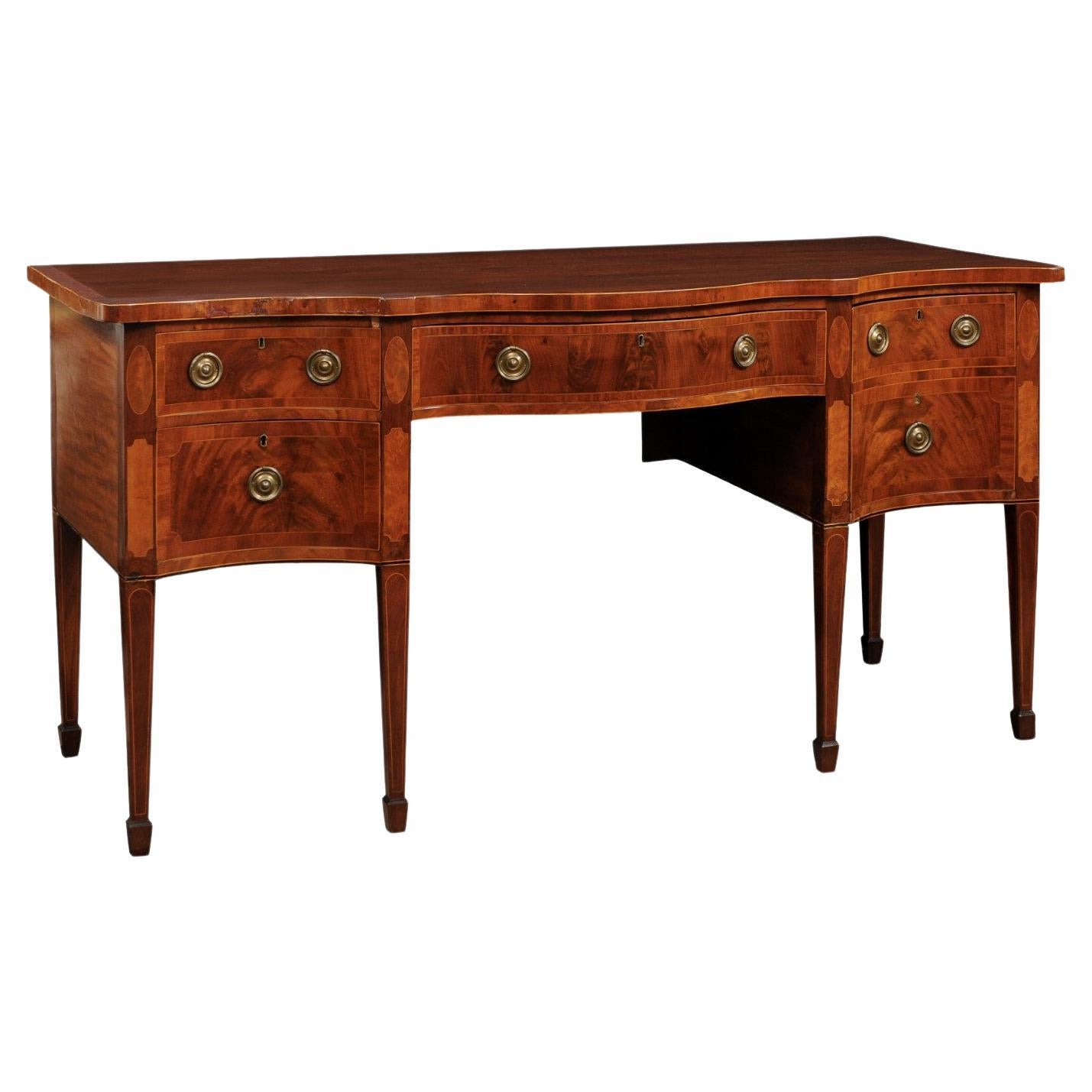 19th Century English Mahogany Sideboard w/ Serpentine Front For Sale