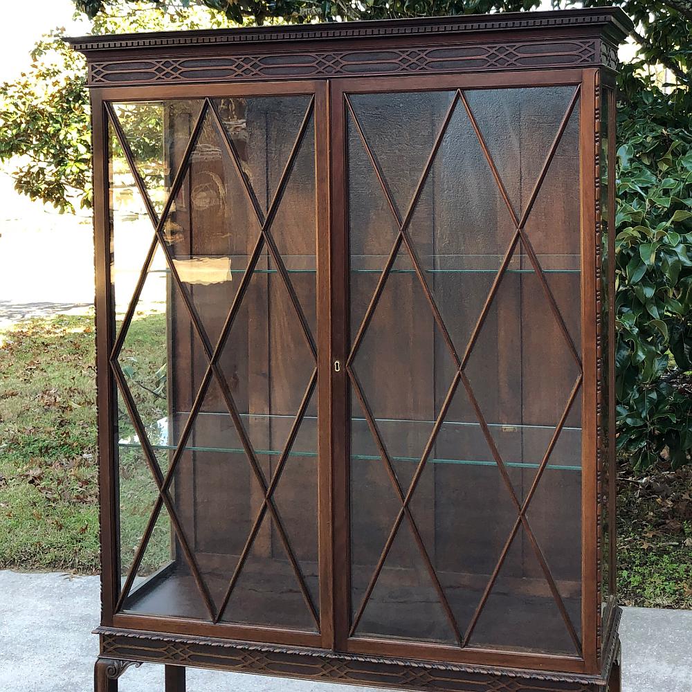 Chippendale 19th Century English Mahogany Signed Curio Cabinet, Bookcase