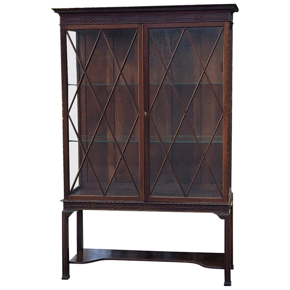 19th Century English Mahogany Signed Curio Cabinet, Bookcase