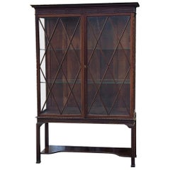 Antique 19th Century English Mahogany Signed Curio Cabinet, Bookcase
