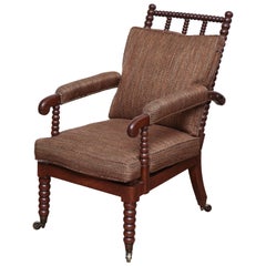 19th Century English, Mahogany Spool Chair with an Adjustable Back