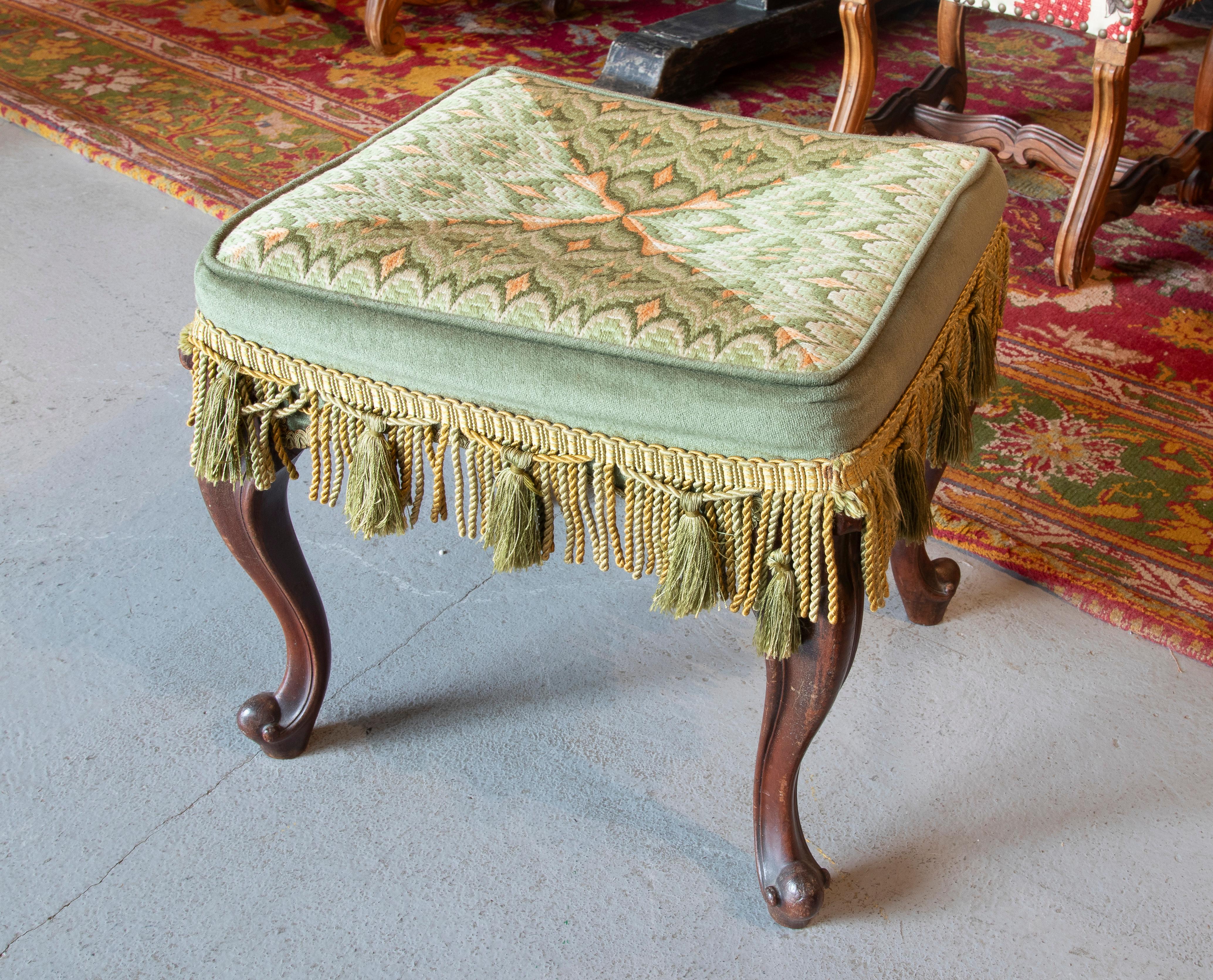 20th Century 19th Century English Mahogany Stool with Embroidered Seat  For Sale