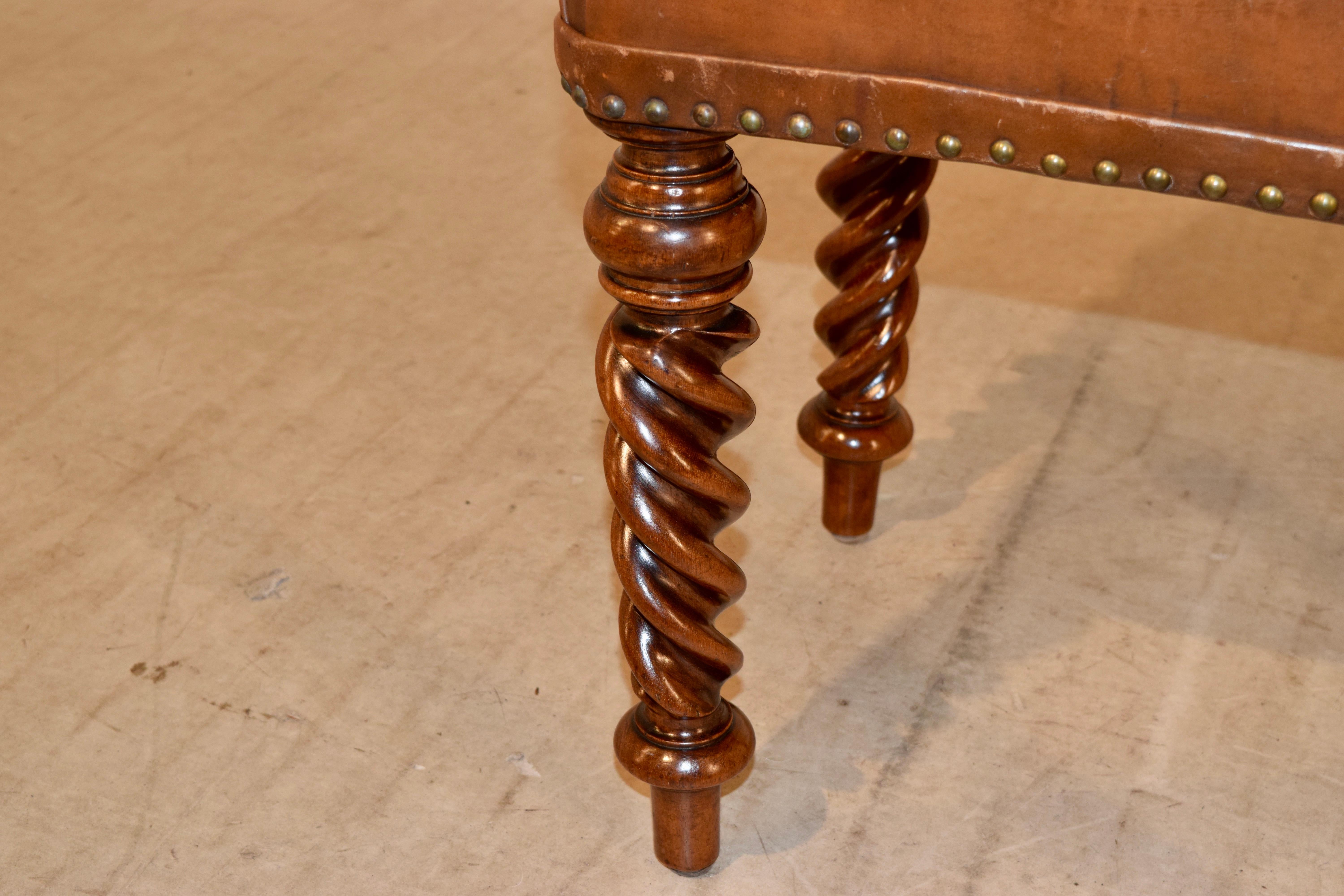 19th Century English Mahogany Stool with Leather Top 1