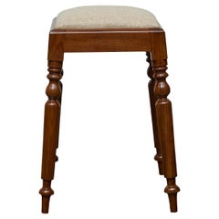 Antique 19th Century English Mahogany Stool with Turned Legs and Upholstered Seat