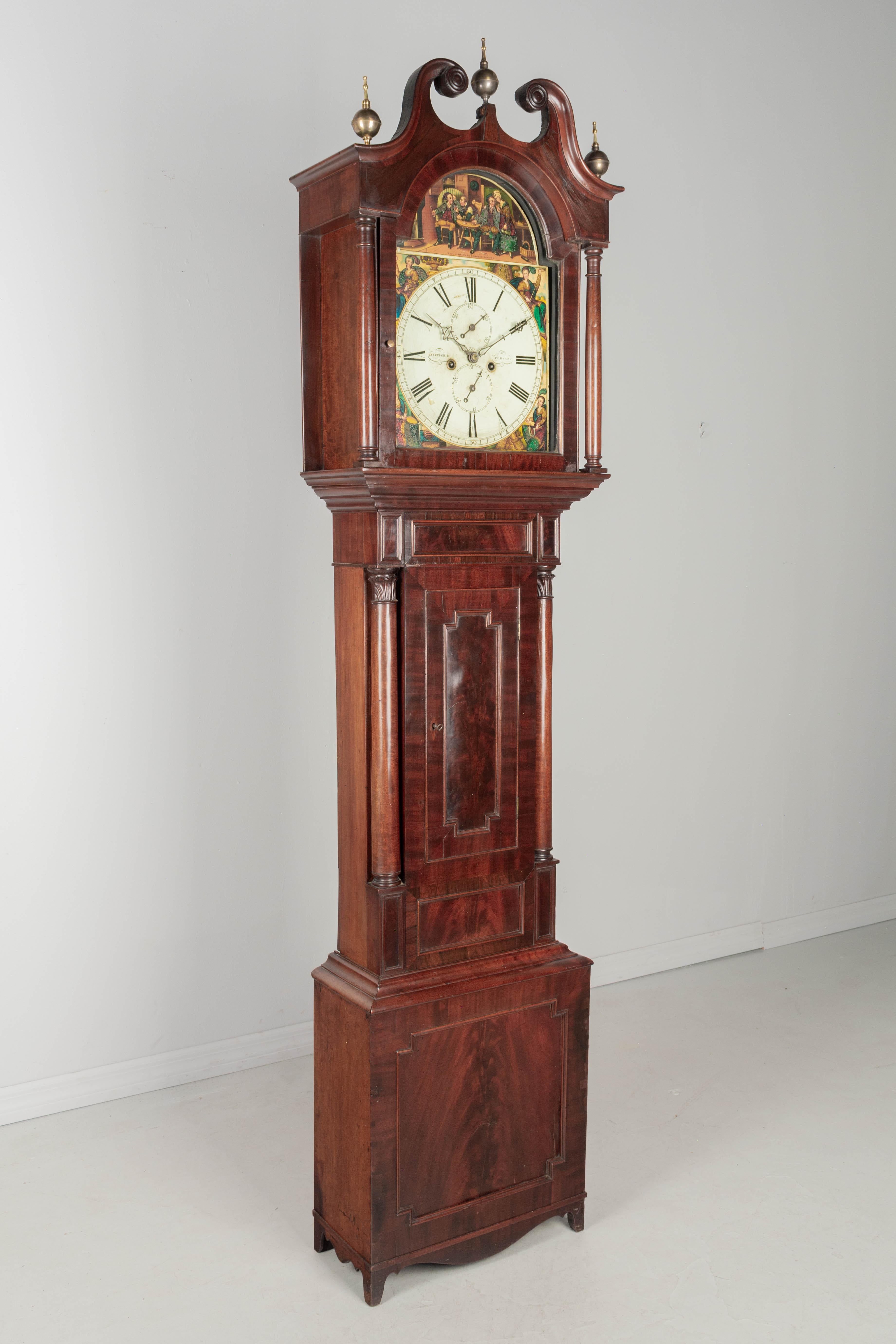Regency 19th Century English Mahogany Tall Case Clock For Sale