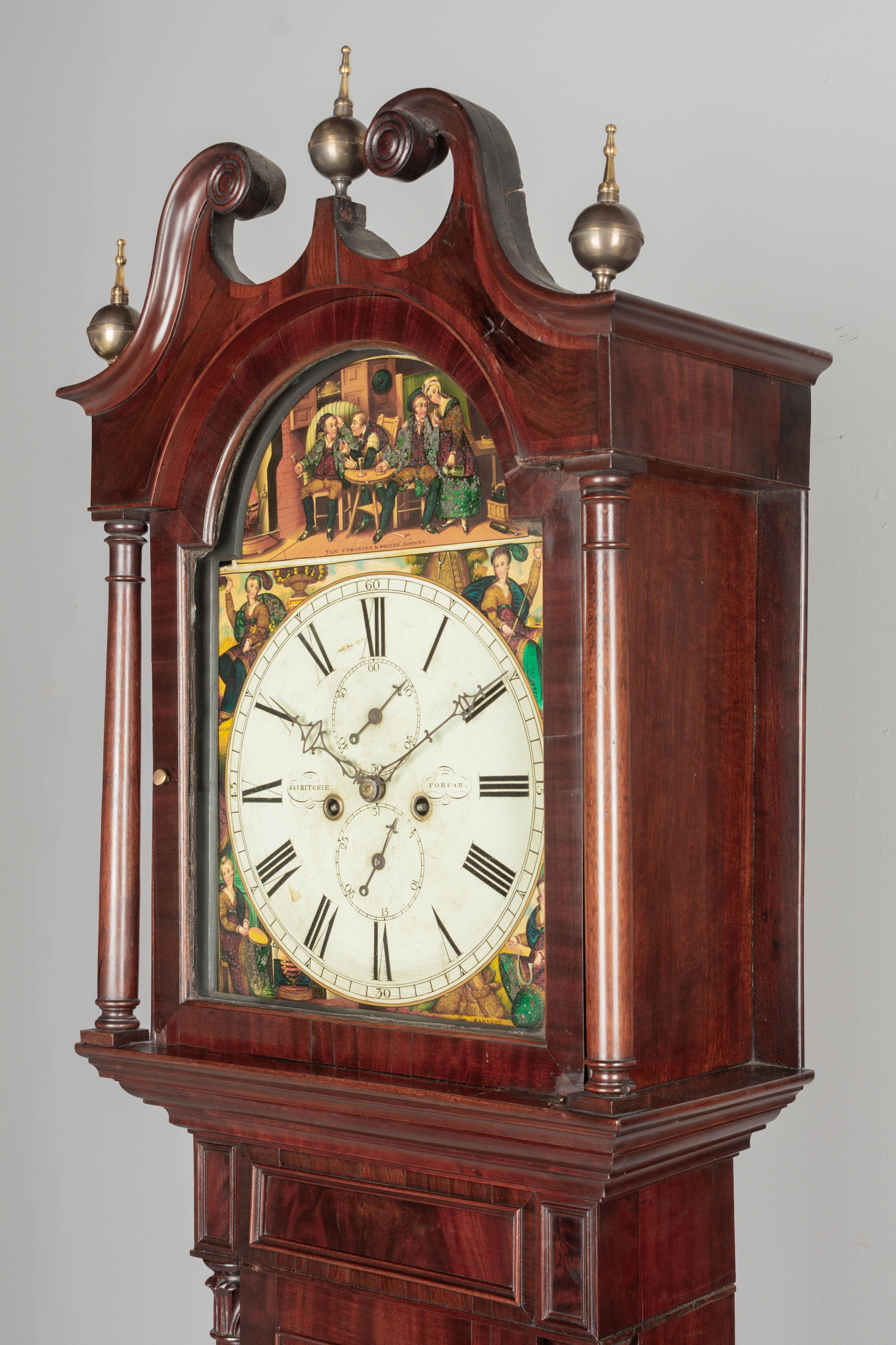 Scottish 19th Century English Mahogany Tall Case Clock For Sale
