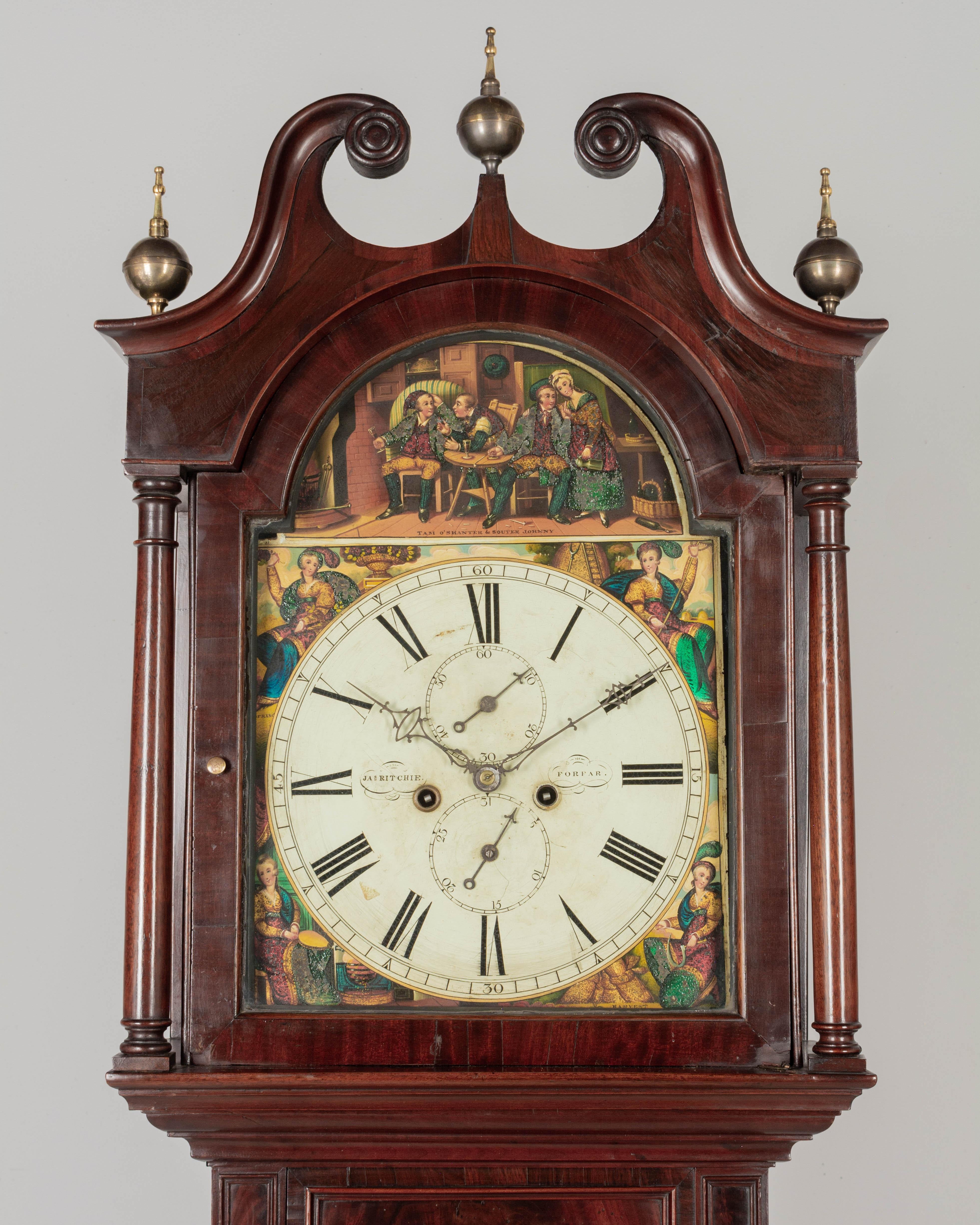 Cast 19th Century English Mahogany Tall Case Clock For Sale
