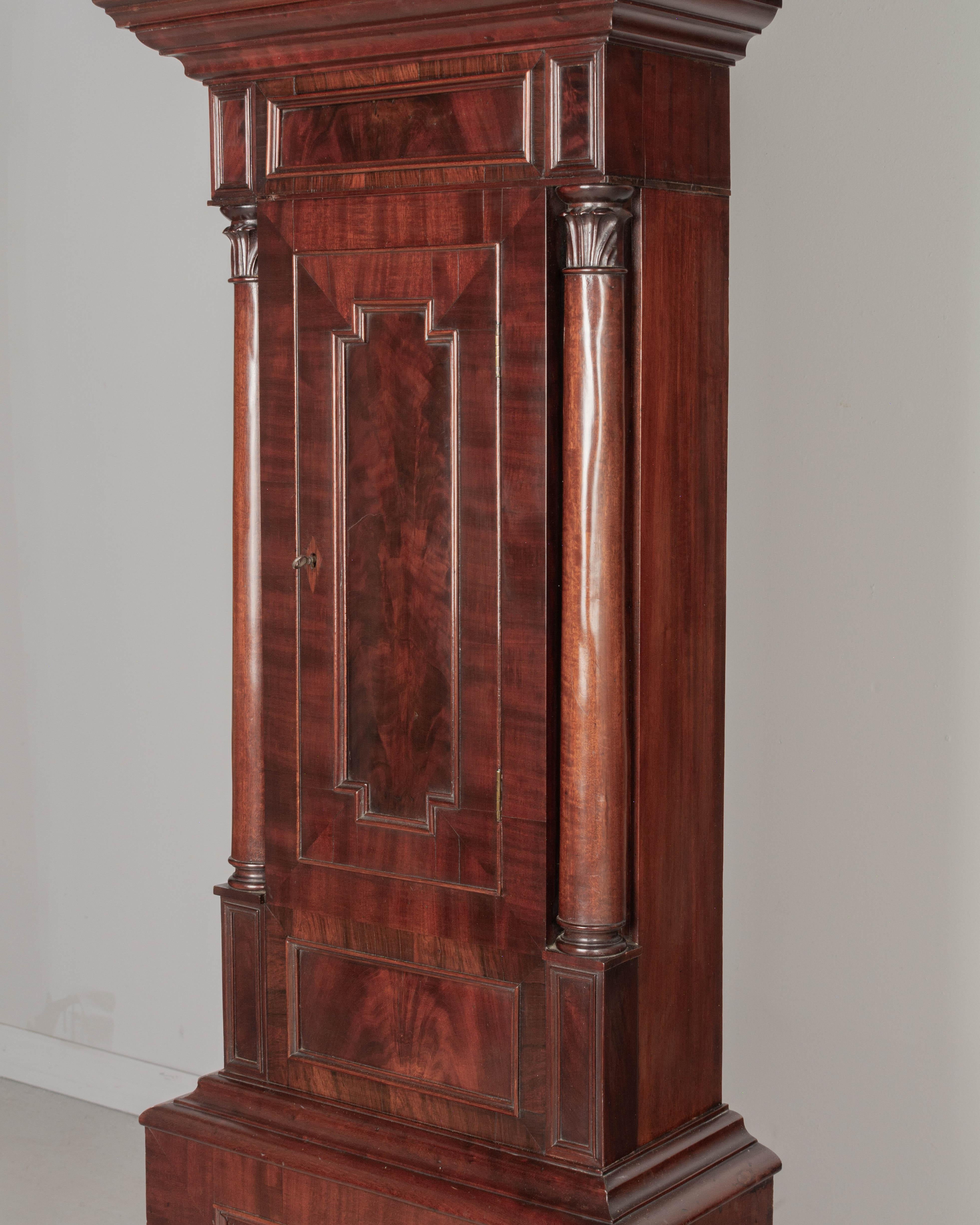 Brass 19th Century English Mahogany Tall Case Clock For Sale