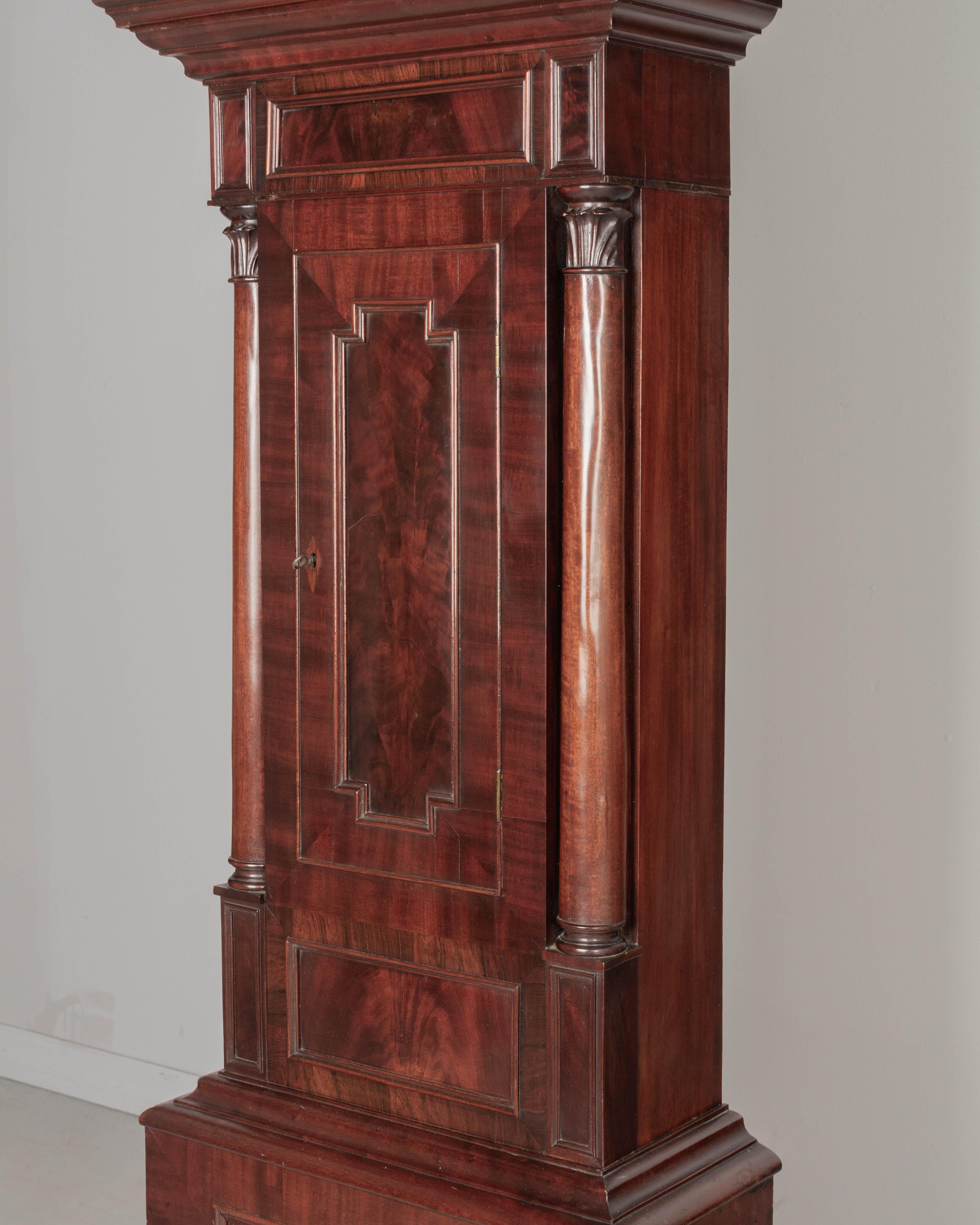 Brass 19th Century English Mahogany Tall Case Clock