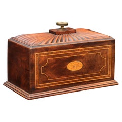 19th Century English Mahogany Tea Caddy with Gadrooned Top 