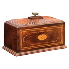 19th Century English Mahogany Tea Caddy with Gadrooned Top