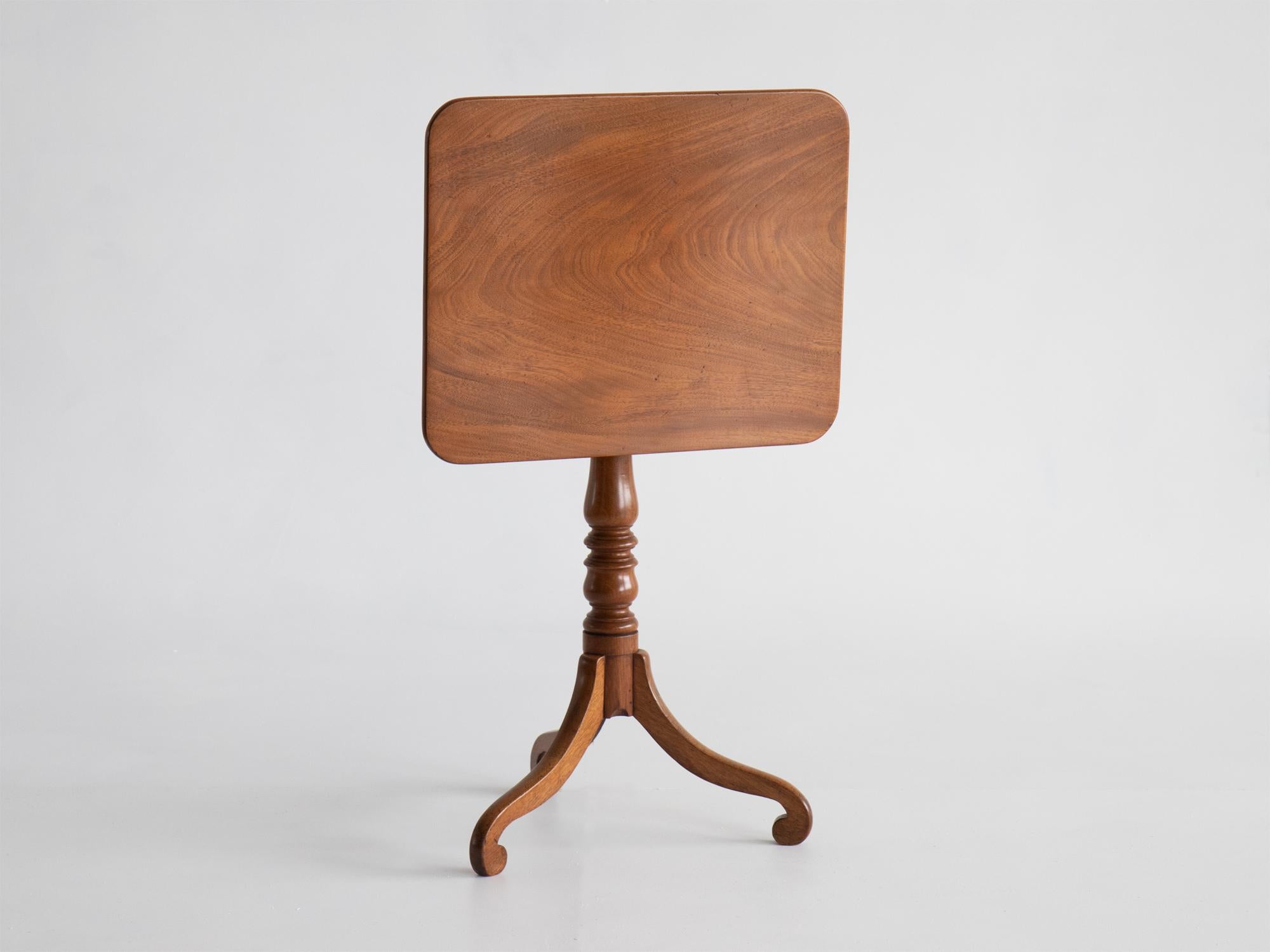 A mahogany tilt-top occasional or side table. English, 19th century.

Particularly pleasing form, raised by a turned column with inwardly scrolled legs.

In very good order with the tilt mechanism functioning well.

75 x 60 x 49 cm

29.5 x 23.6 x