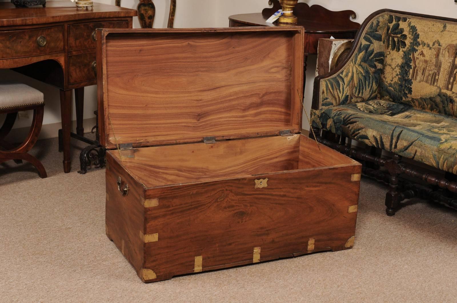 19th Century English Mahogany Trunk with Brass Mounts and Handles 2