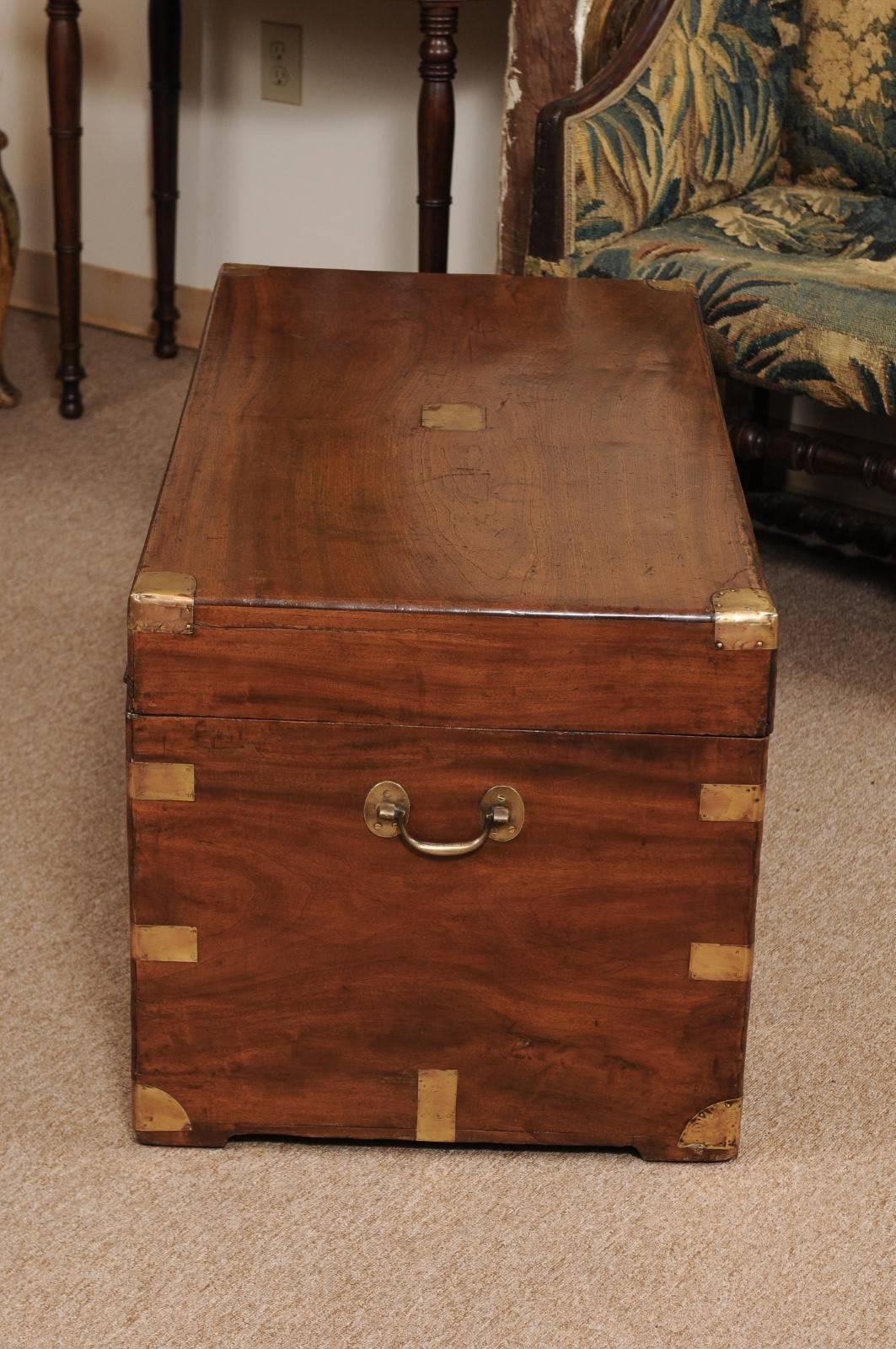 19th Century English Mahogany Trunk with Brass Mounts and Handles 3