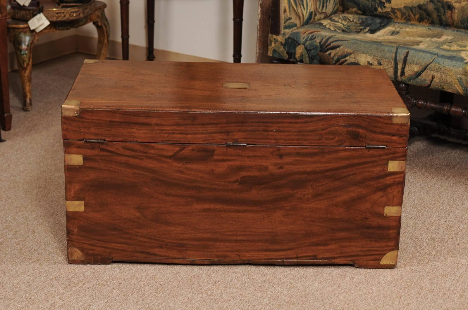 19th Century English Mahogany Trunk with Brass Mounts and Handles 4