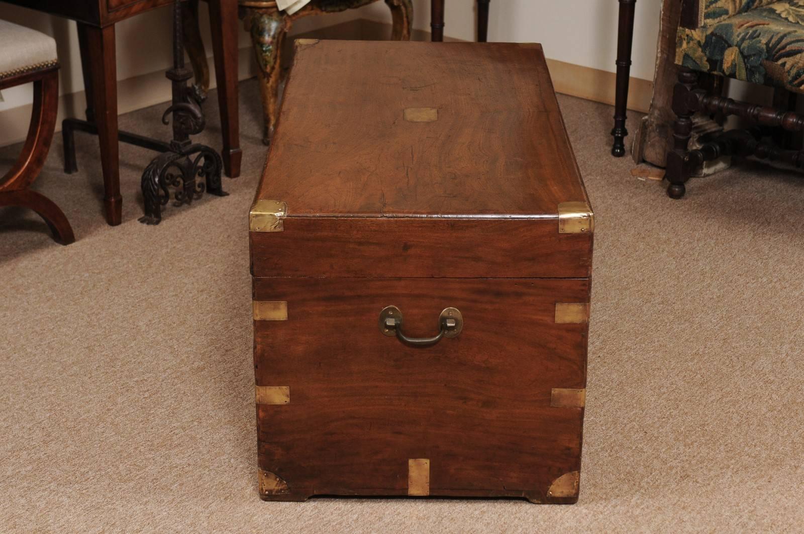 19th Century English Mahogany Trunk with Brass Mounts and Handles 5