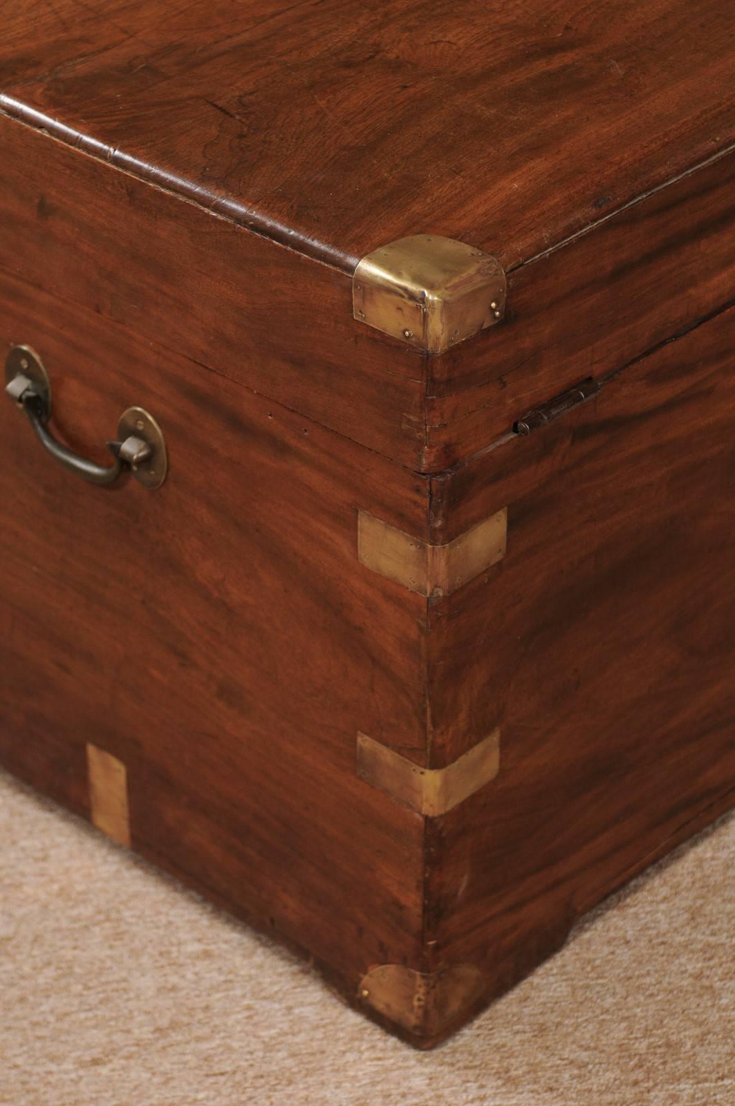 19th Century English Mahogany Trunk with Brass Mounts and Handles 6