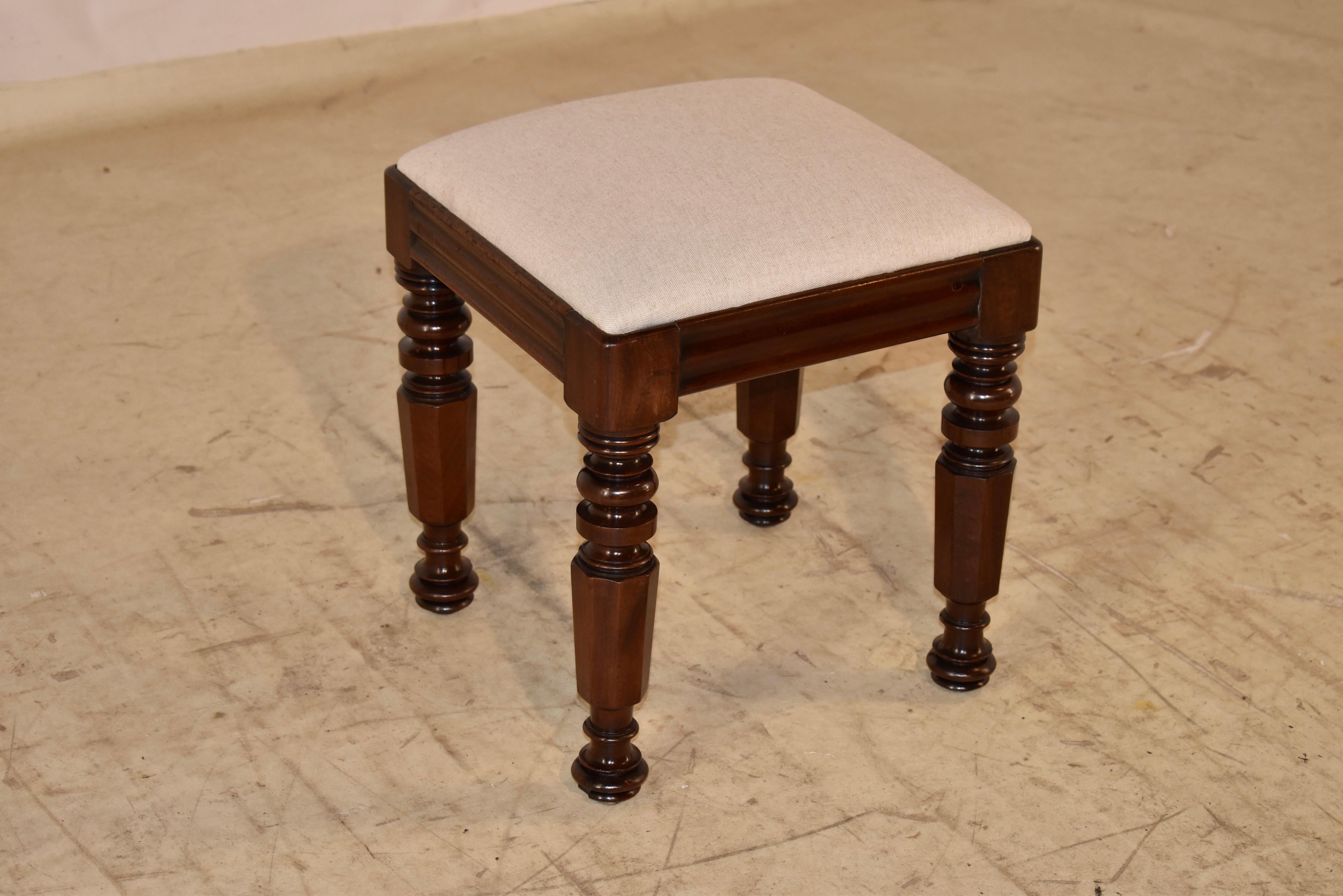 Victorian 19th Century English Mahogany Upholstered Stool For Sale
